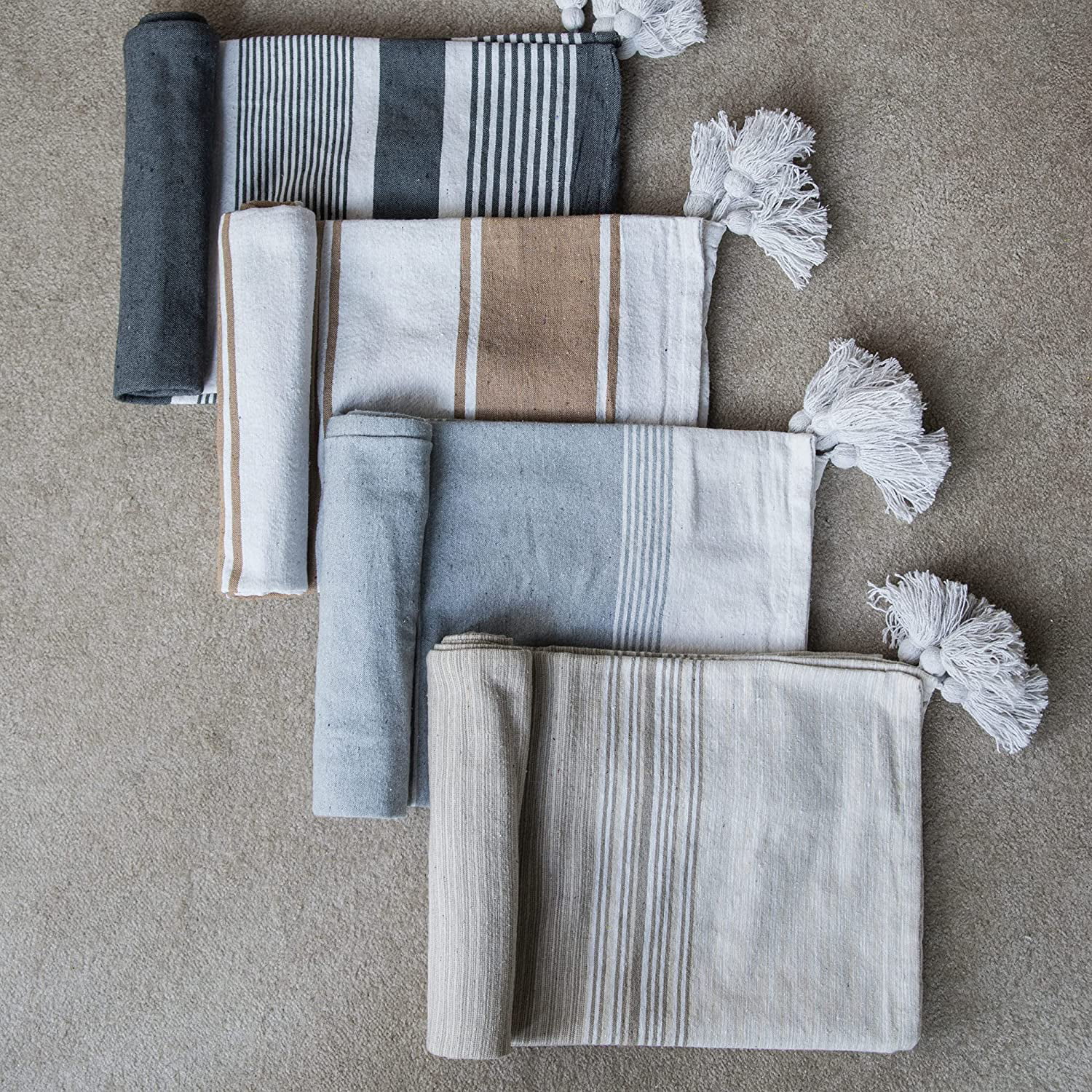 A&B Home Throw Blanket - Brown and White Stripe Woven Cotton Blend Blanket, 50