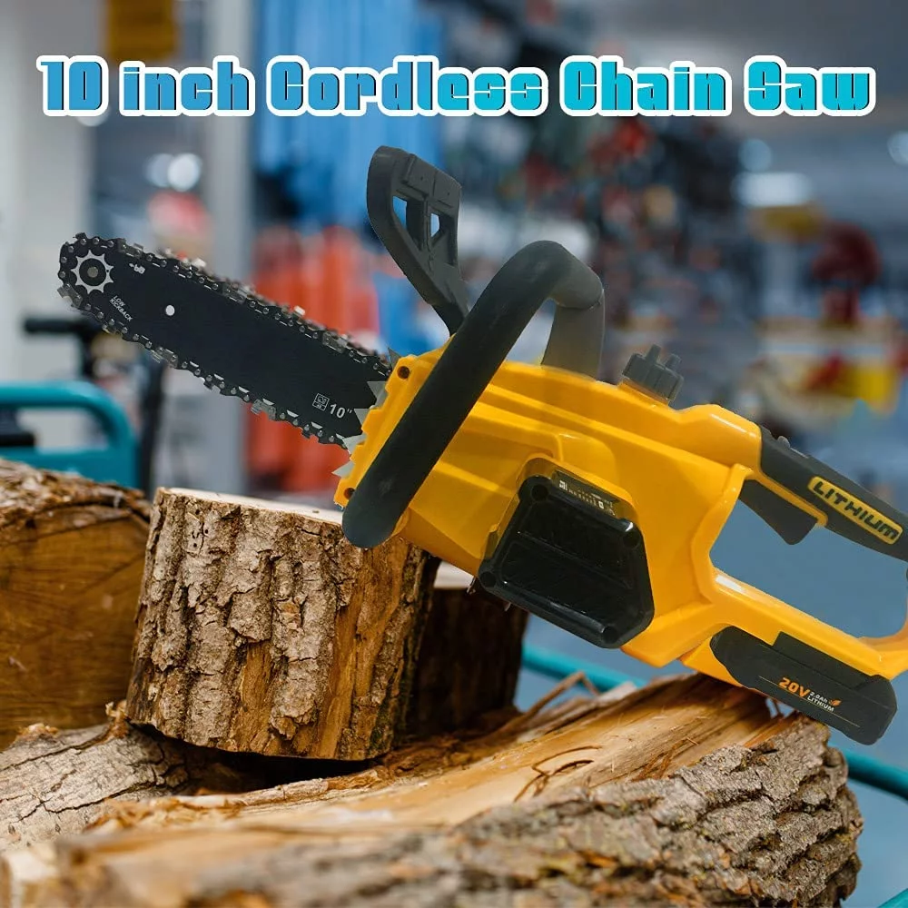 ZEGJAW Cordless Chainsaw, 10-inch Brushless Chain Saw with 20V Rechargeable Batteries and Charger for Wood Cutting, Tree Branches Shears Pruning, Household and Garden