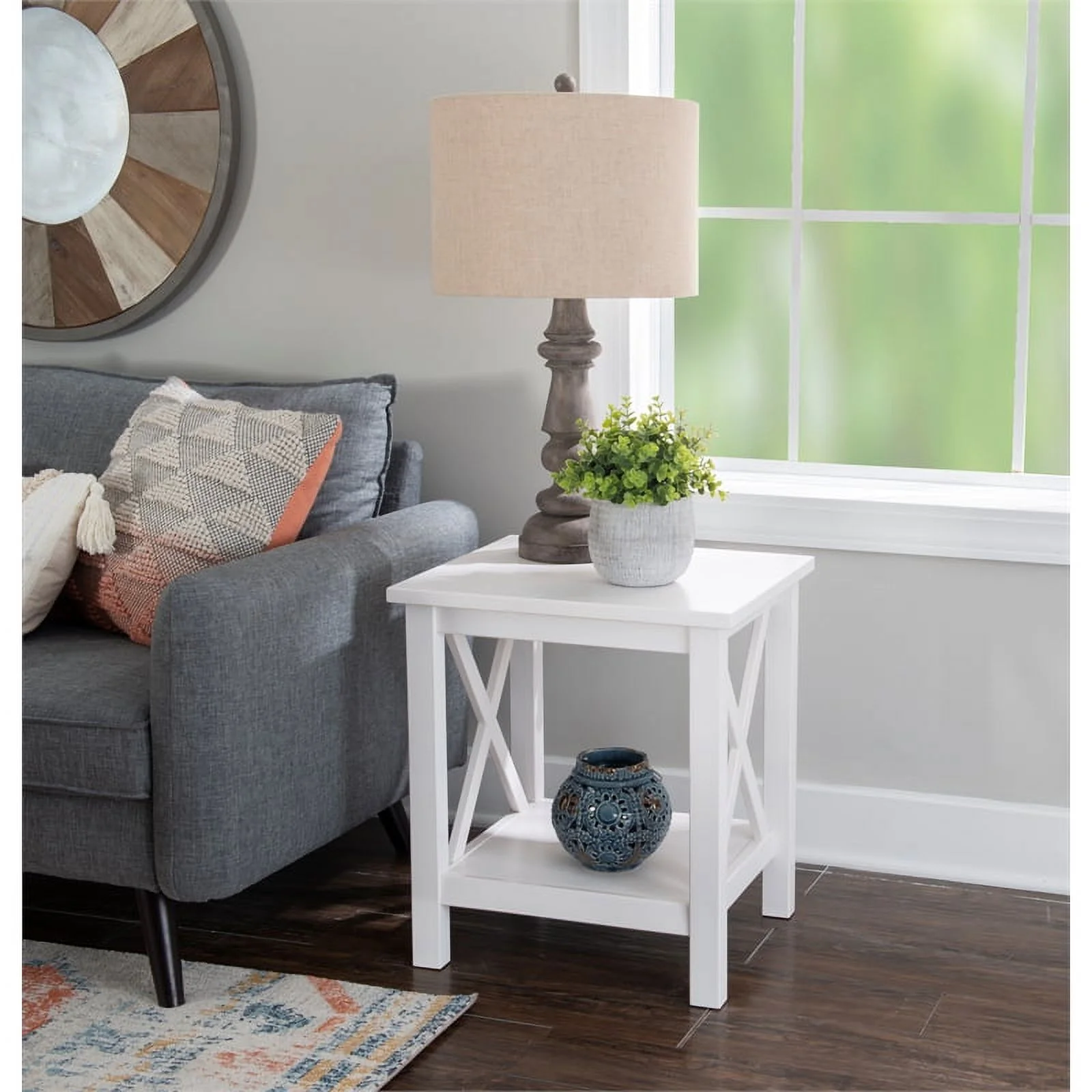 Home Square 2-Piece Furniture Wood MDF End Table Set in Antique White
