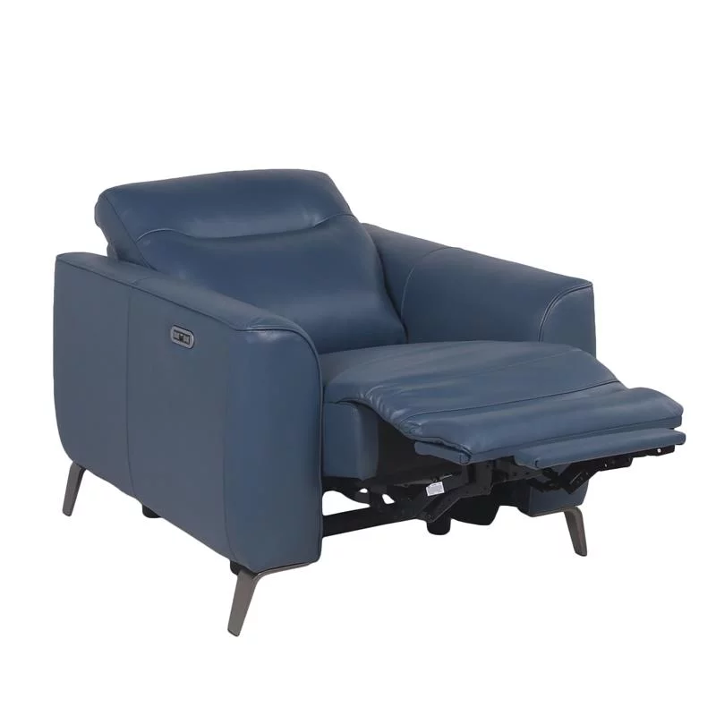 Bowery Hill Ocean Blue Top Grain Leather Power Reclining Chair