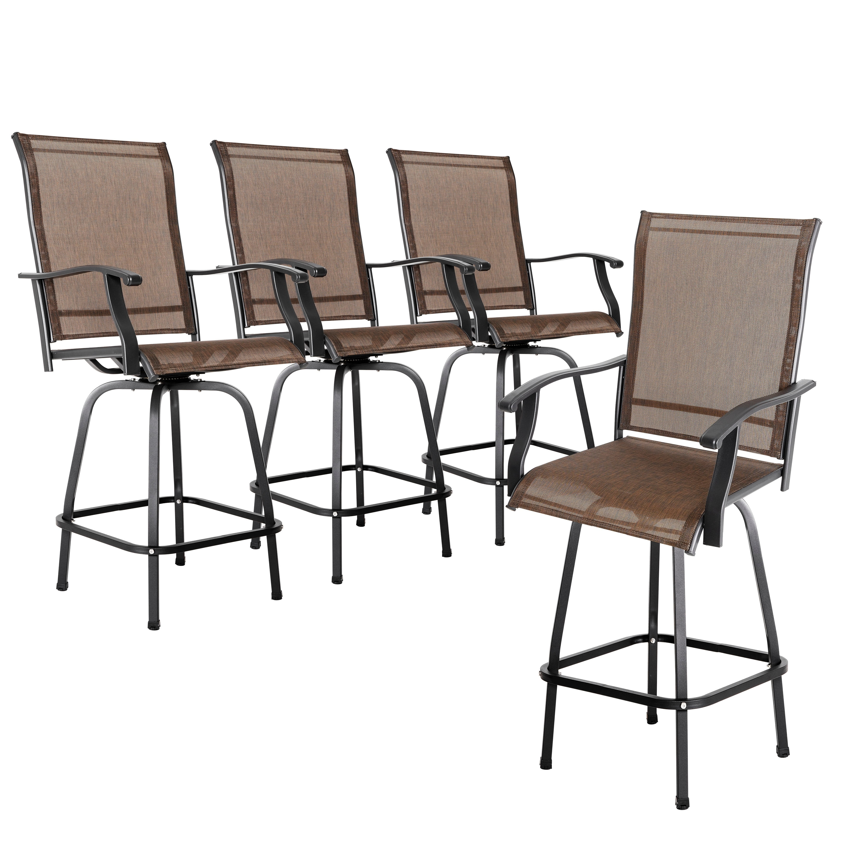 Nuu Garden Outdoor Patio Swivel Bar Stools, All-Weather Textilene, Brown (4PCS)