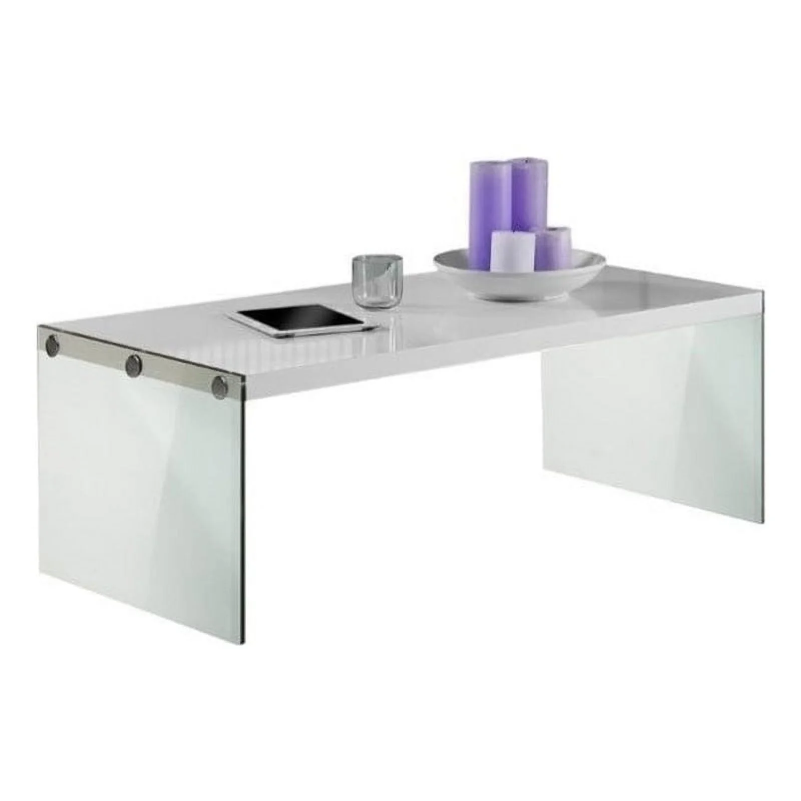 Bowery Hill Tempered Glass Coffee Table in Glossy White