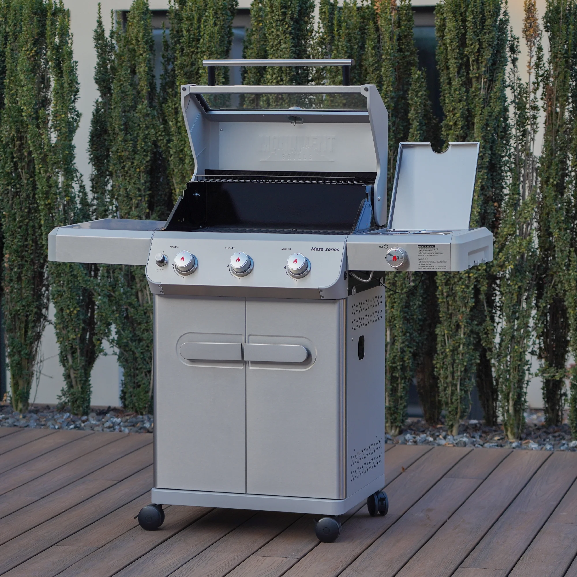 Mesa 3-Burner Propane Gas Grill in Stainless Steel with Clear View Lid and LED Controls