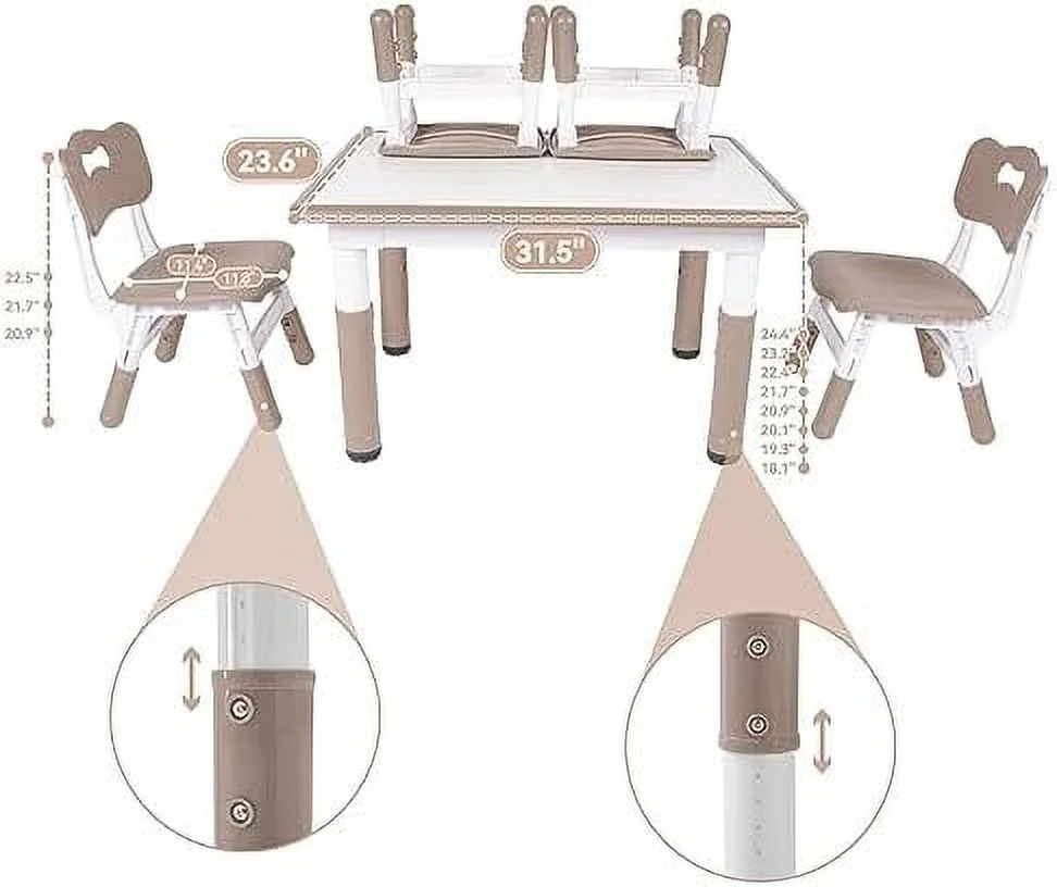 HYHBIBOOM Table and 2 Chairs Set  Height-Adjustable Toddler Table and Chair Set with Graffiti Desktop  31.5''L x 23.6''W Children Activity Table for Daycare  Classroom  Ho