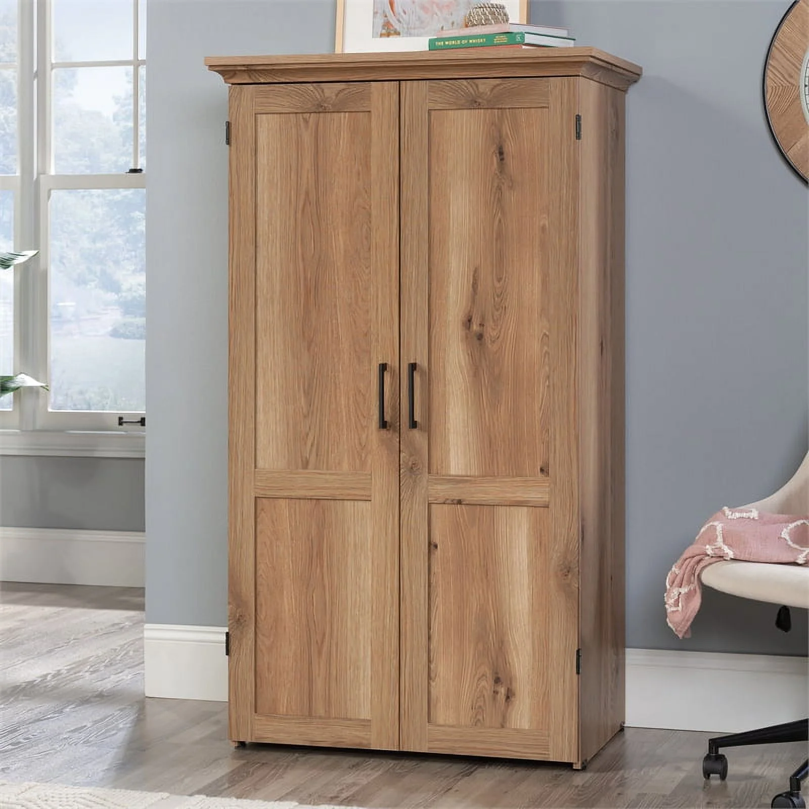 Pemberly Row Engineered Wood Multi-Purpose Armoire in Timber Oak Finish