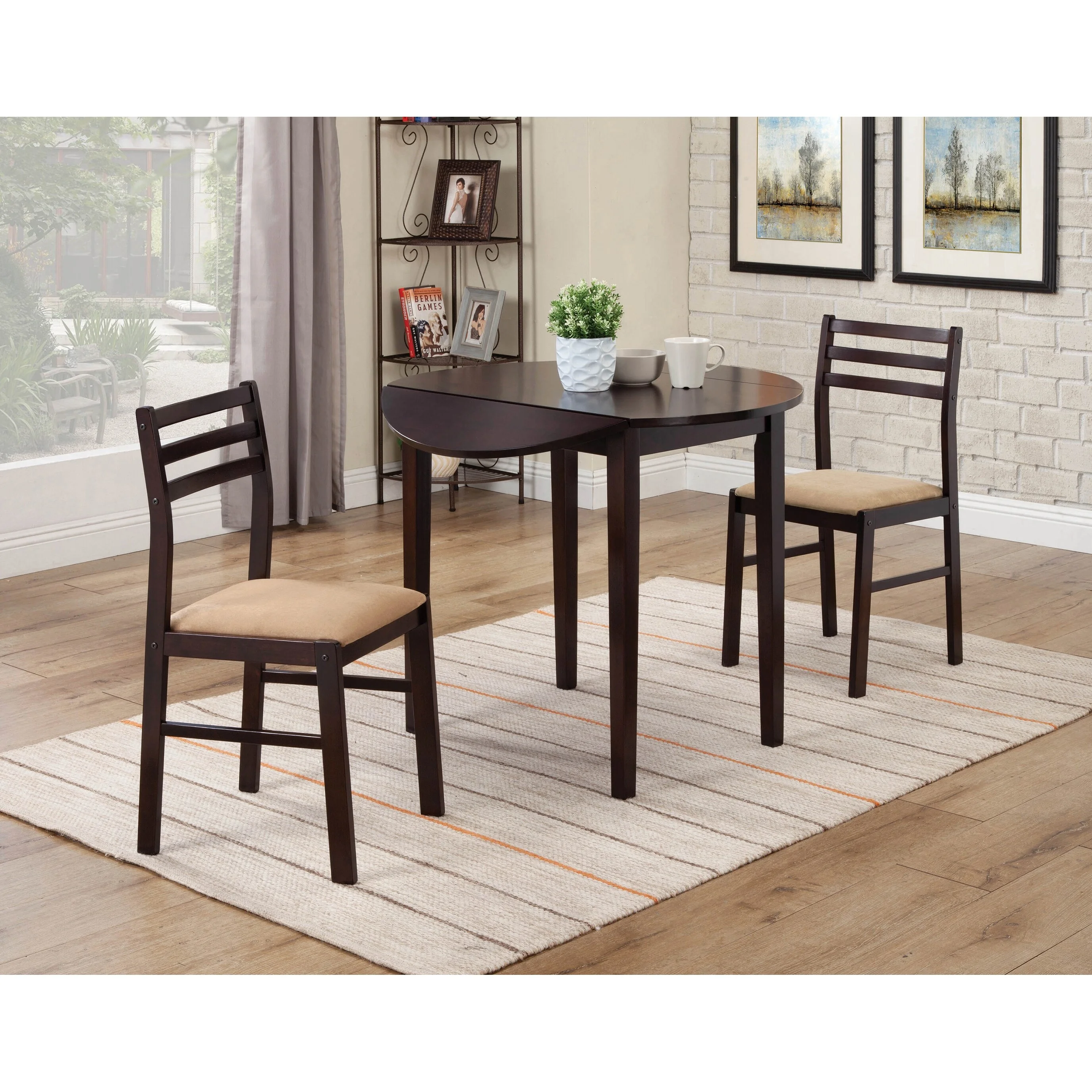 Erika Cappuccino and Tan 3-piece Dining Set with Drop Leaf