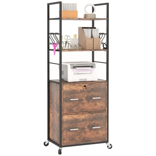 JHOOTUUO 2 Drawer Mobile File Cabinet with Lock & Hanging   Rustic Brown