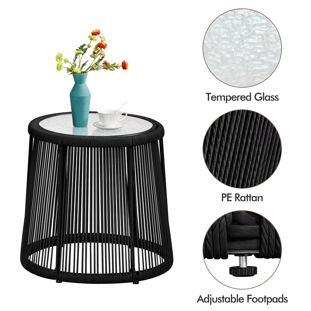 Renwick 3-Piece Patio Bistro Furniture Set with Pillows, Black