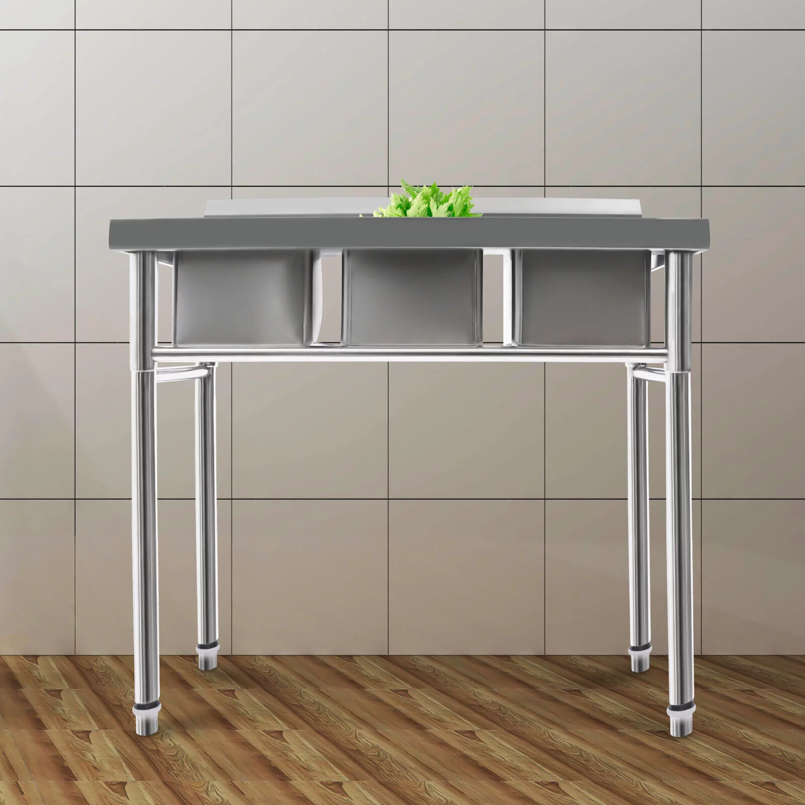 Free Standing Single Bowl Kitchen Sink Set, One Compartment Commercial Kitchen Sink Stainless Steel Restaurant/Garage Prep & Utility Sink 39.37