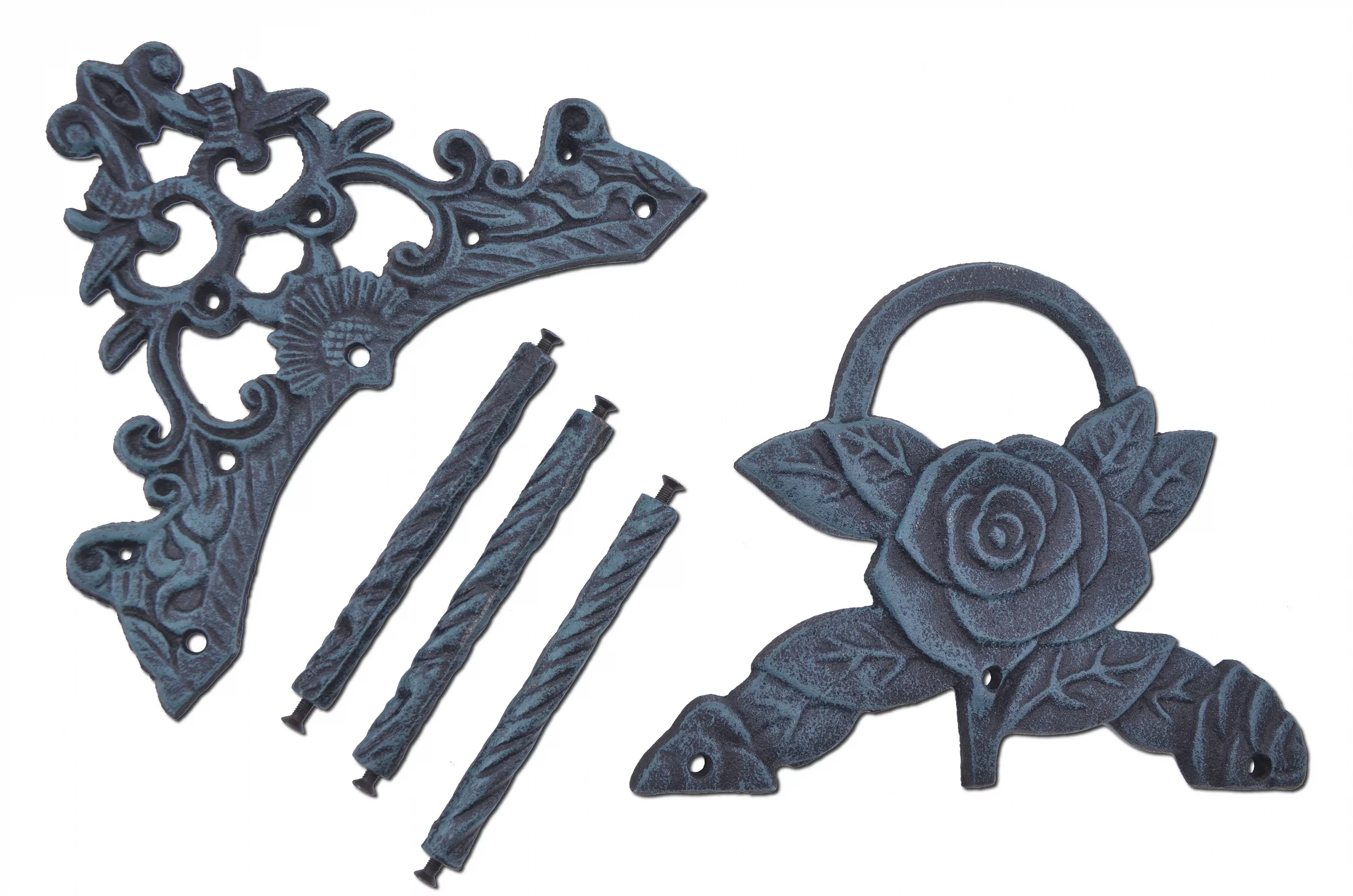 Garden Hose Holder - Rose Flower - Verdigris Cast Iron - 9.5