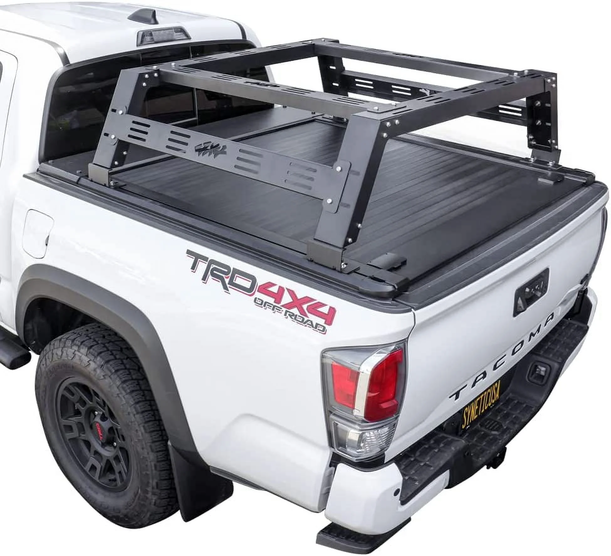 Syneticusa Retractable Hard Tonneau Cover with Cargo Rack Kit Fits 2016-2022 Toyota Tacoma 5ft Bed Aluminum Matte Black Low Profile Waterproof Off Road Ready