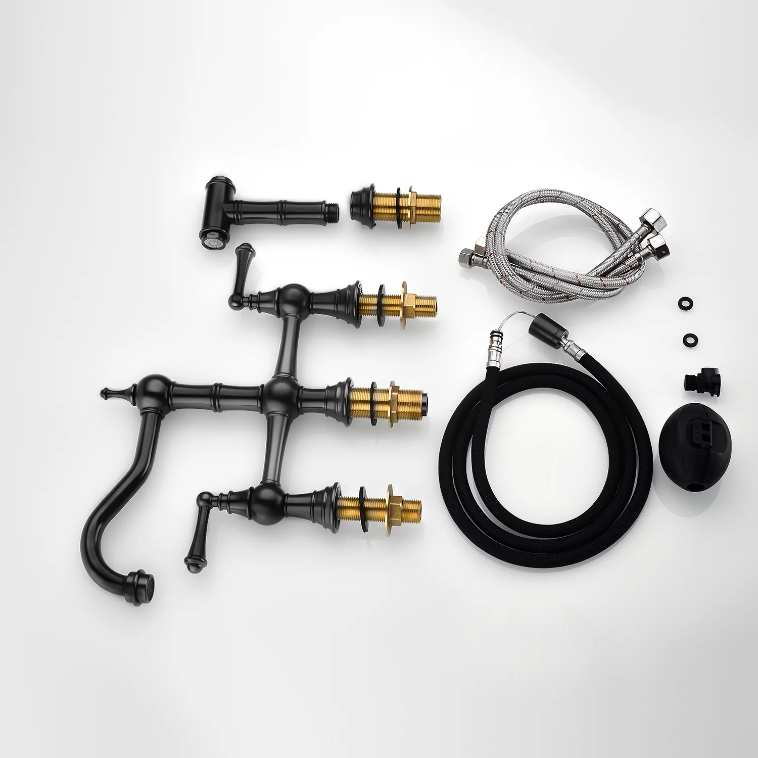 YLtoohoom Bridge Dual Handles Kitchen Faucet With Pull-Out Side Spray in