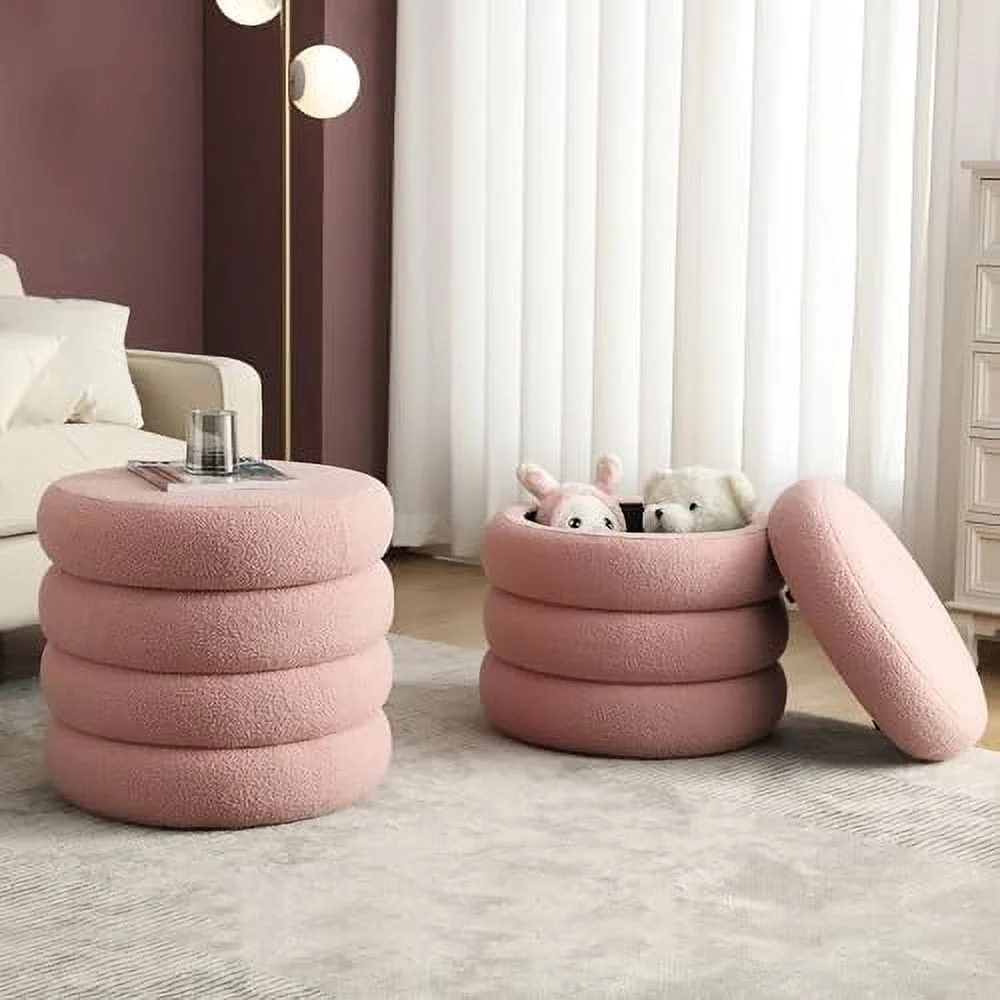 CHNJHUM Boucle  Ottoman  Round Foot  Stool Seat for Living Room  Off-White Vanity Foot Ottoman Pouf  Soft Tufted Footstool Seat with Removable Lid for Entry Table    Girl Gifts