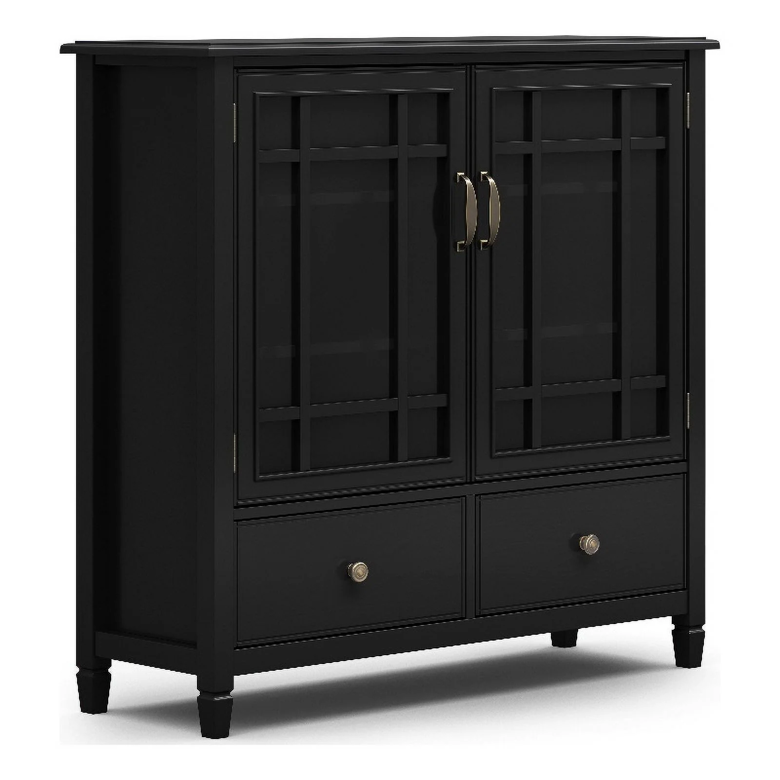 Pemberly Row Solid Wood Storage Cabinet with 4 Shelves in Black