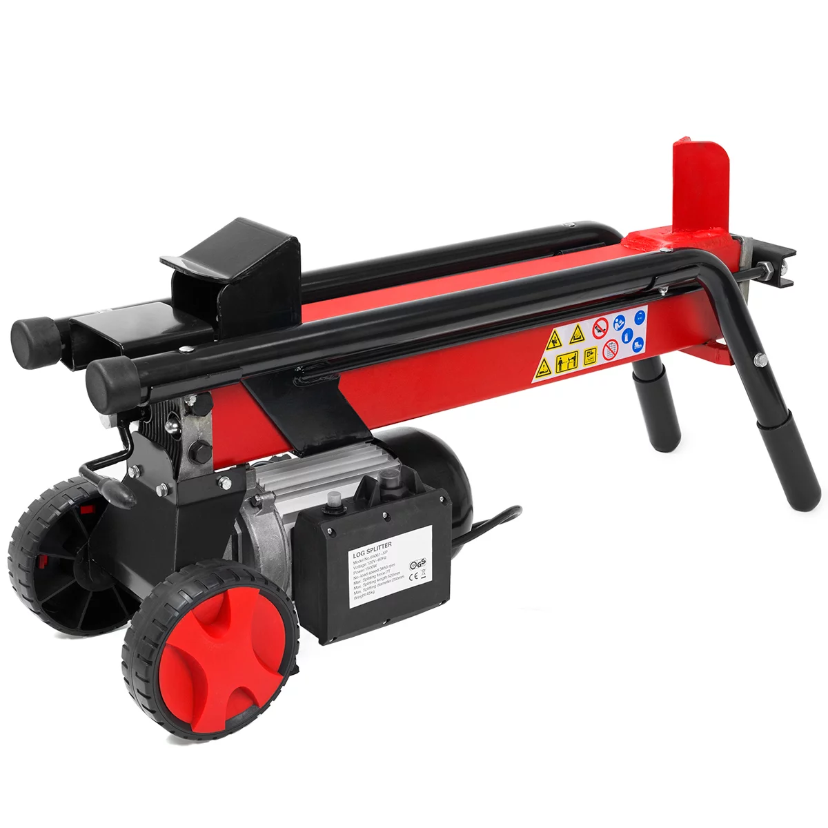 Electric 7-Ton Log Splitter 1500W Cut Wood Mobile Cutter Hydraulic Firewood Logs Build-in Wheel, Red/Black