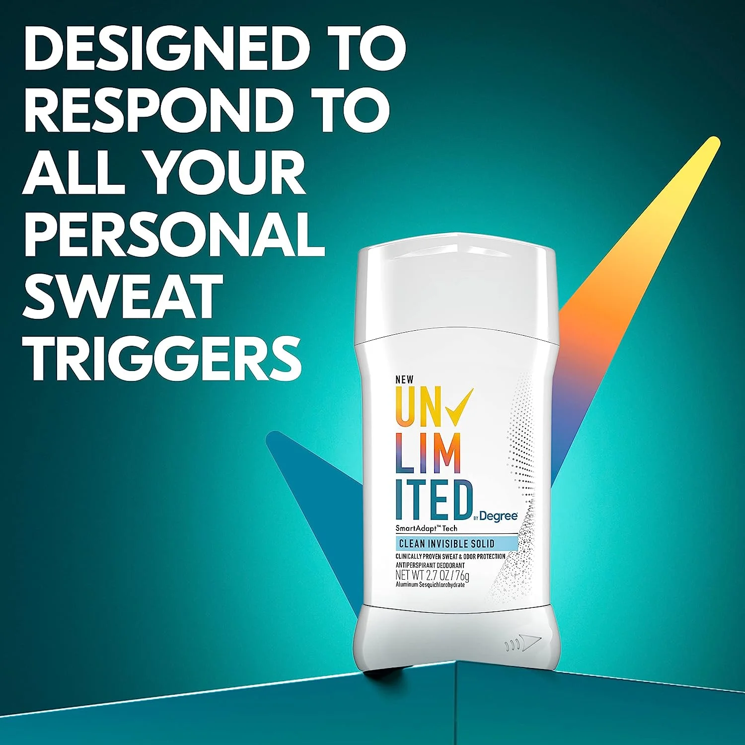 Degree Unlimited Antiperspirant Deodorant Stick Clean 2 Count Long-Lasting Sweat & Odor Protection with Antiperspirant Technology SmartAdapt Tech 2.7 oz Clean Invisible Solid 2.70 Ounce (Pack of 2)