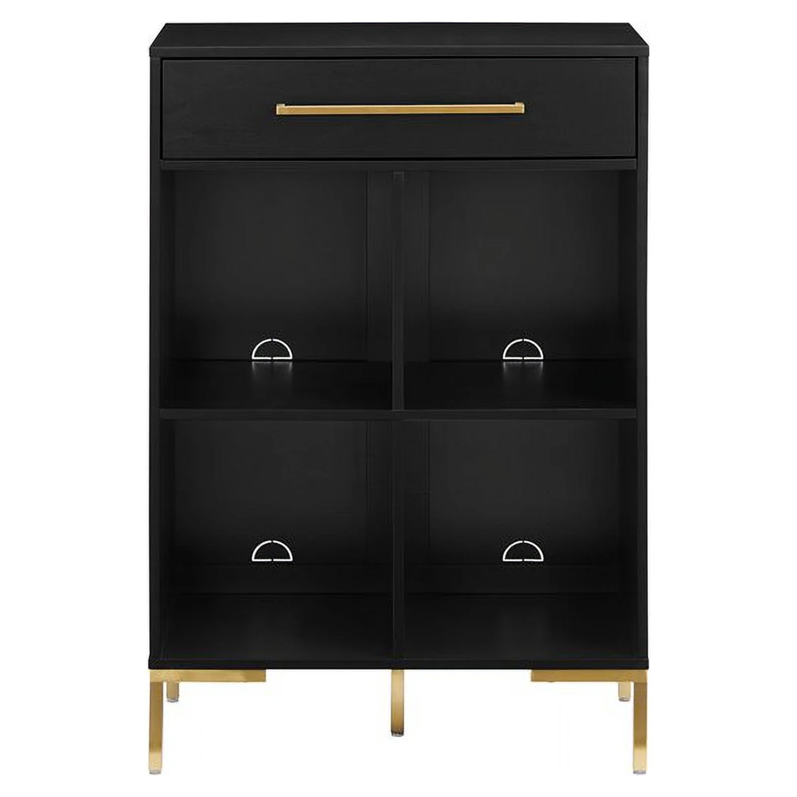 Pemberly Row 4-Shelf Modern Wood/Steel Storage Bookcase in Black/Gold