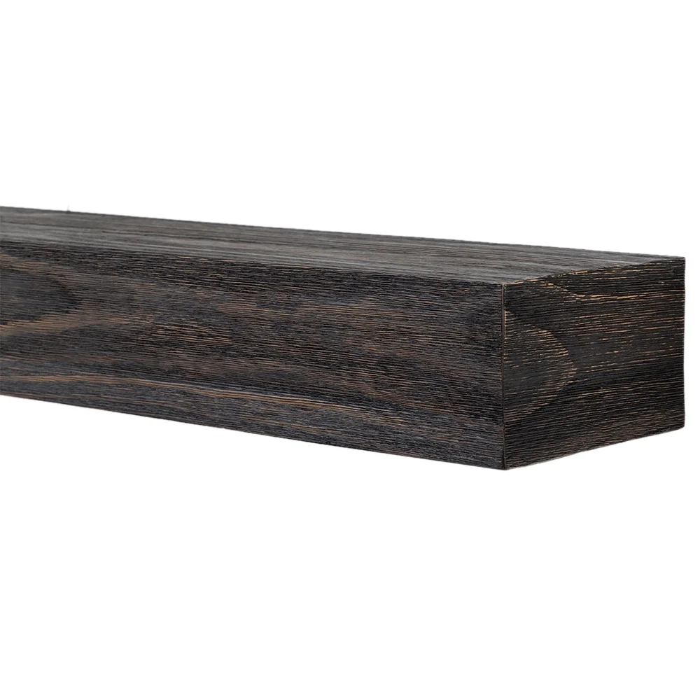 Modern Ember Modern Rustic 48 Inch Wood Mantel Shelf in Charcoal Black Stowe, Sand Groove Pattern