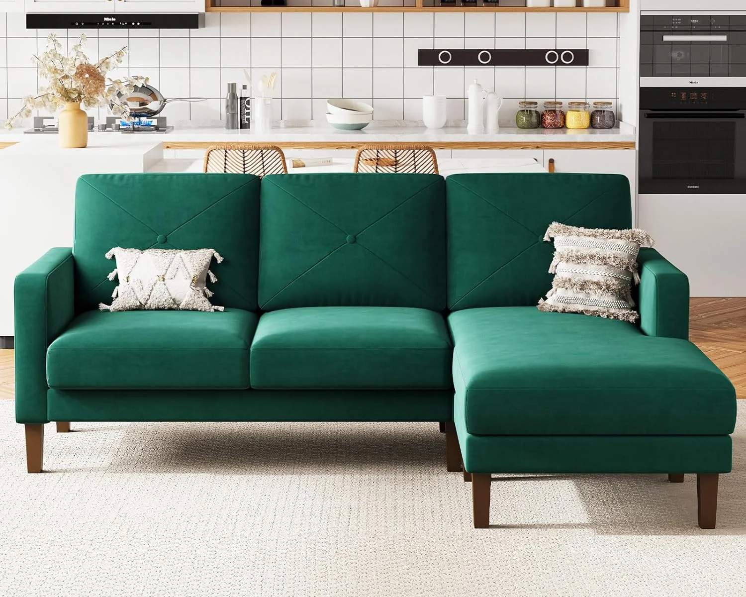 Yunc Velvet Convertible Sectional Sofa with Chaise Small L Shaped Couch with Reversible Chaise 3 Seater Sofa Sectional Set for Small Space