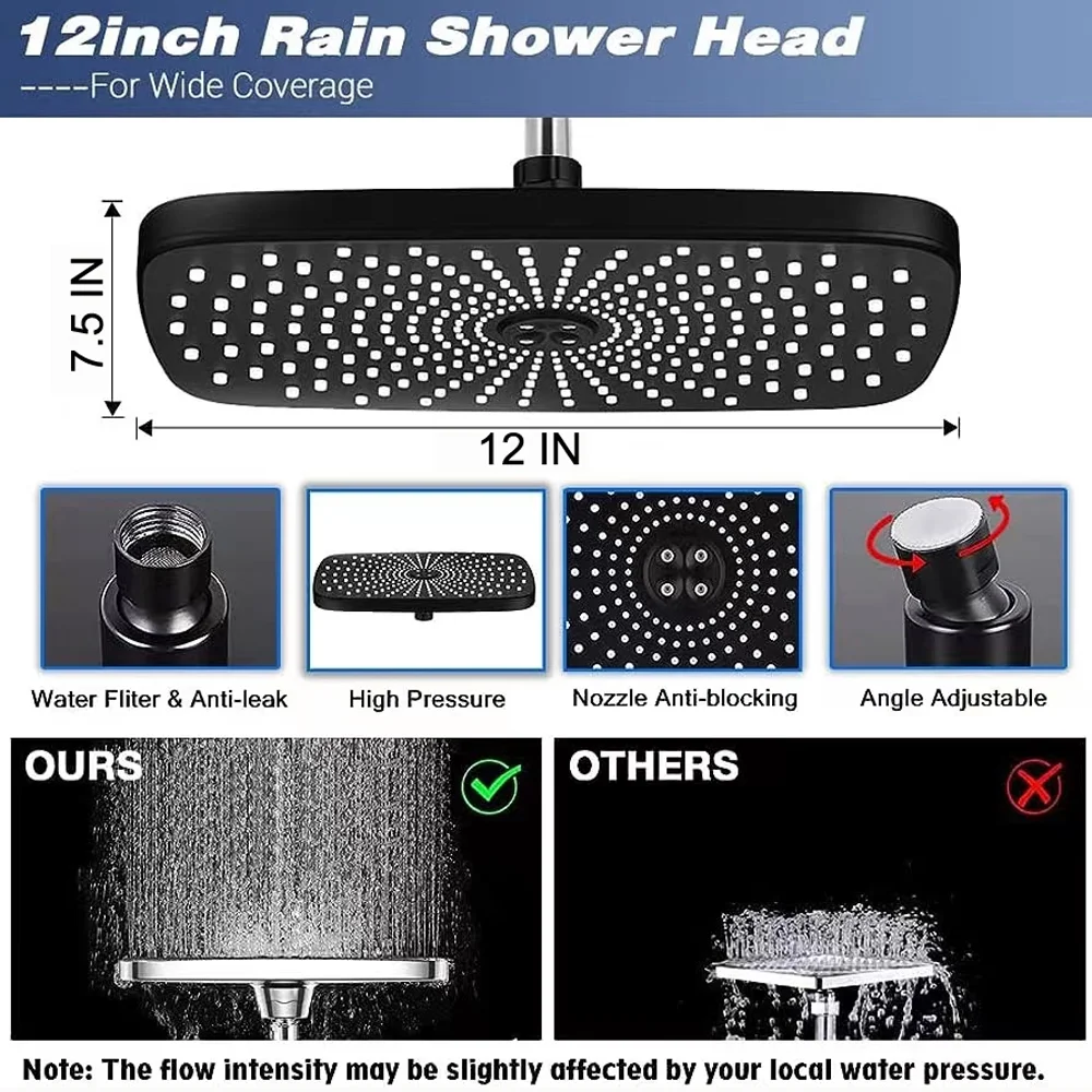 5-Setting High Pressure Shower Head 12 inch Rain Shower Head with Handheld and Hose Silver