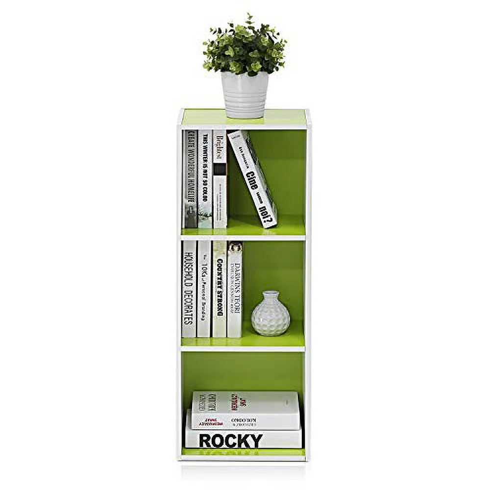 Furinno Pasir 3-Tier Open Shelf Bookcase, White/Green 11003WH/GR