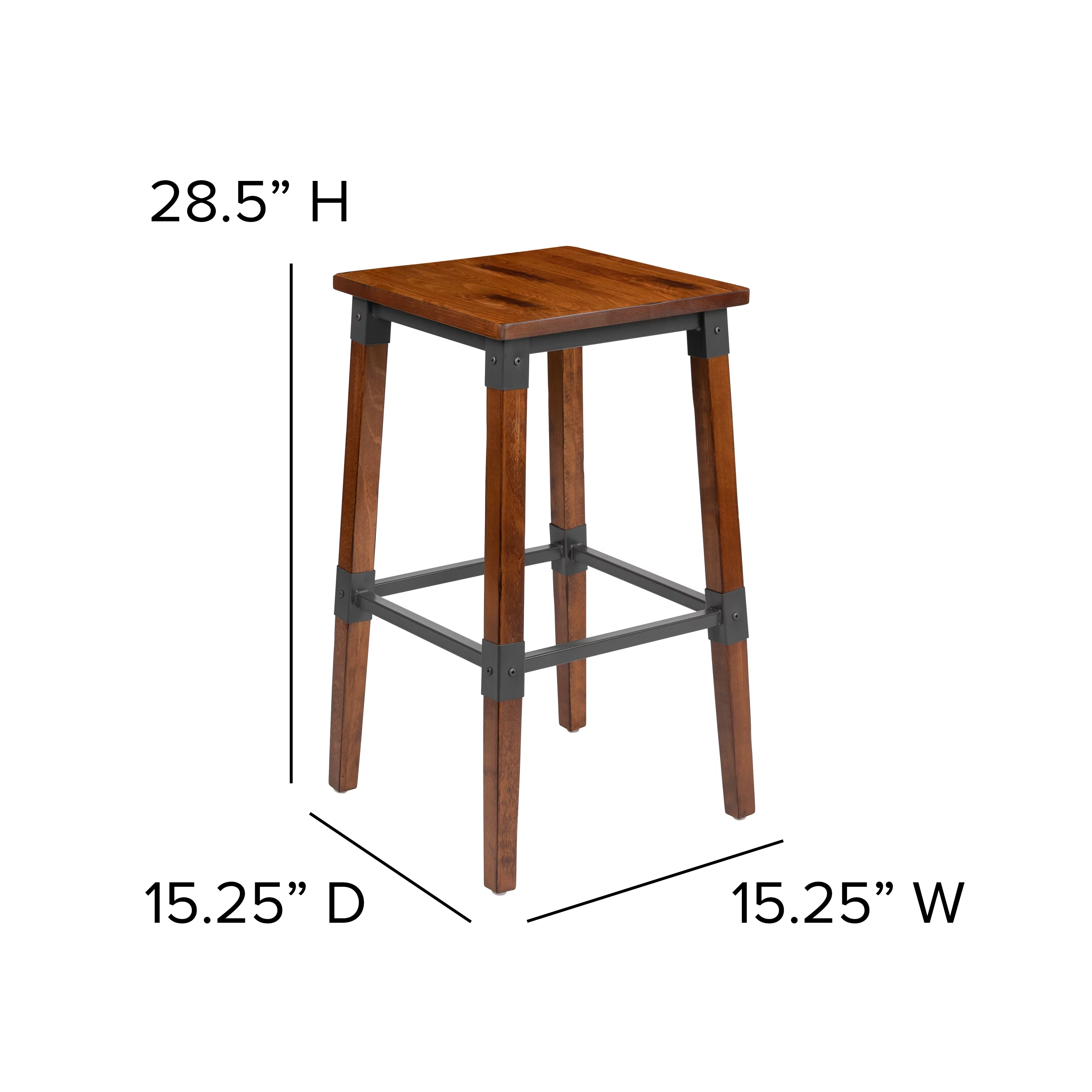 Flash Furniture Jackson 2 Pack Rustic Antique Walnut Industrial Wood Dining Backless Barstool