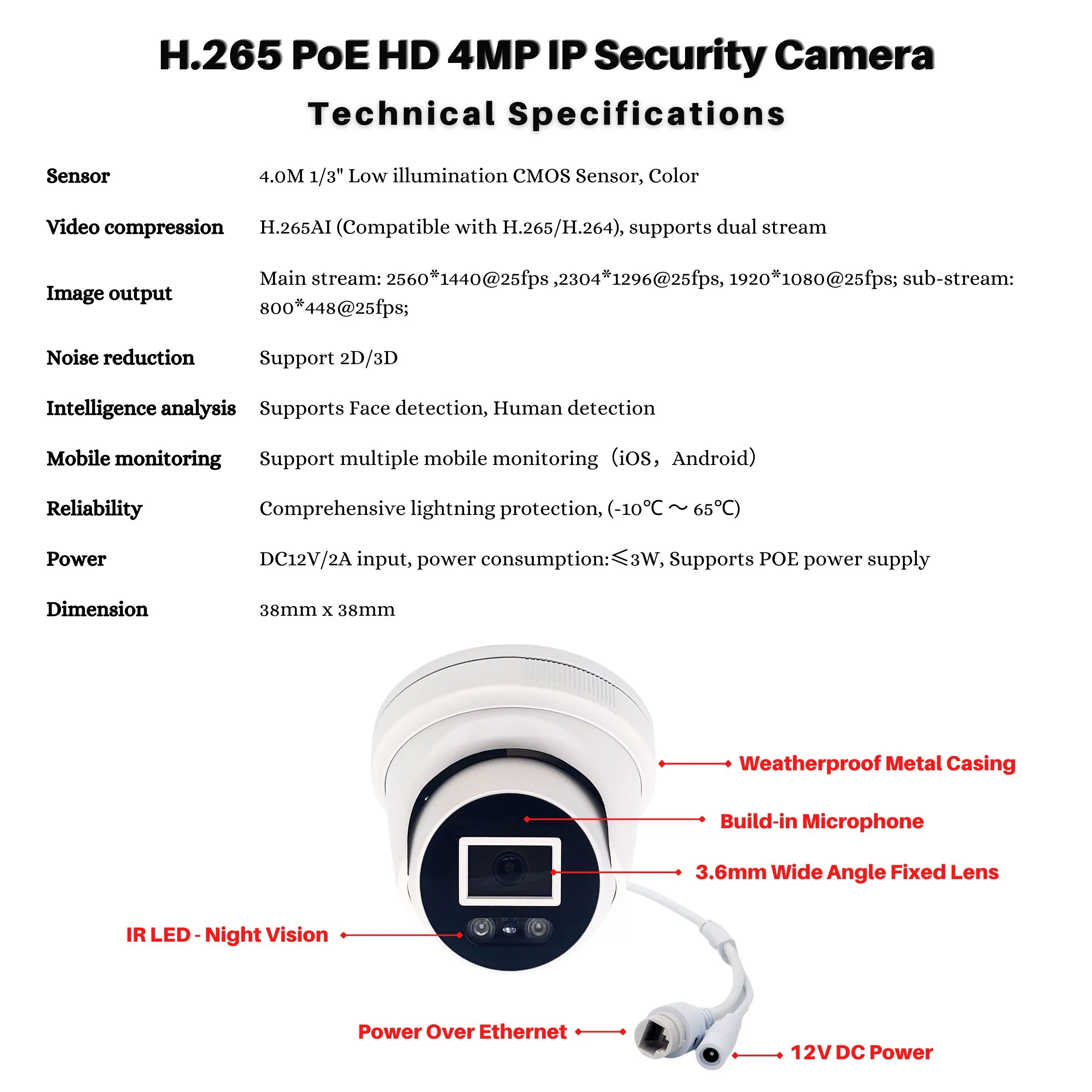 Evertech 8 Channel 4K 8MP IP PoE Surveillance Security Camera System with 4TB HDD and Built-in Microphone