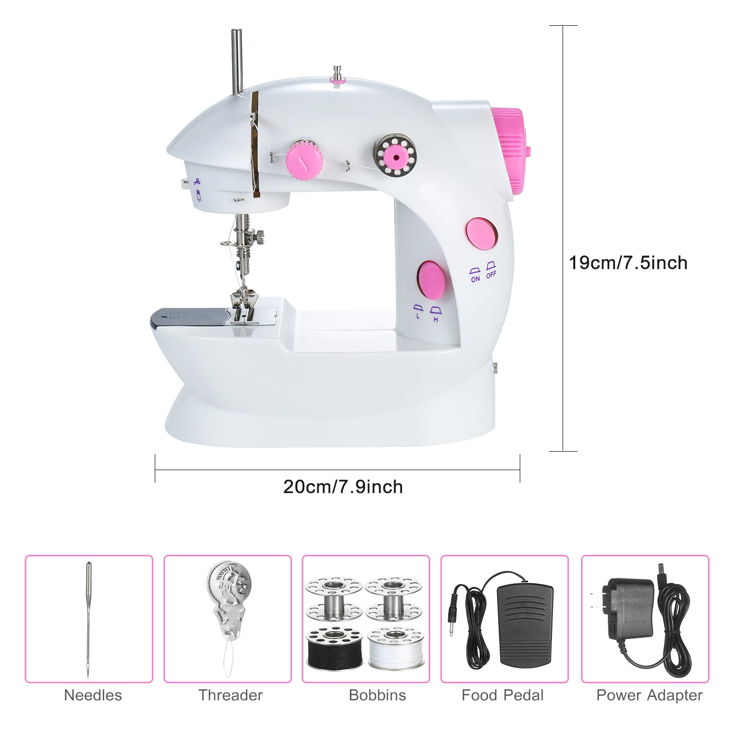 moobody Sewing Machine Adjustable 2-Speed Double Thread Portable Electric Household Multifunction Sewing Machin with Lights and Cutter Foot Pedal for Household Travel Beginner Face DIY