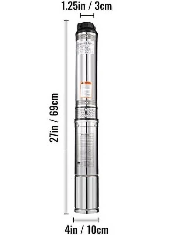 VEVORbrand Deep Well Pump 1/2 HP with 49.2ft Cable 220V Submersible Well Pump 164ft Head 25.5GPM - Deep Well Pump Stainless Steel for Cities, Farmland, Irrigation and Home Use