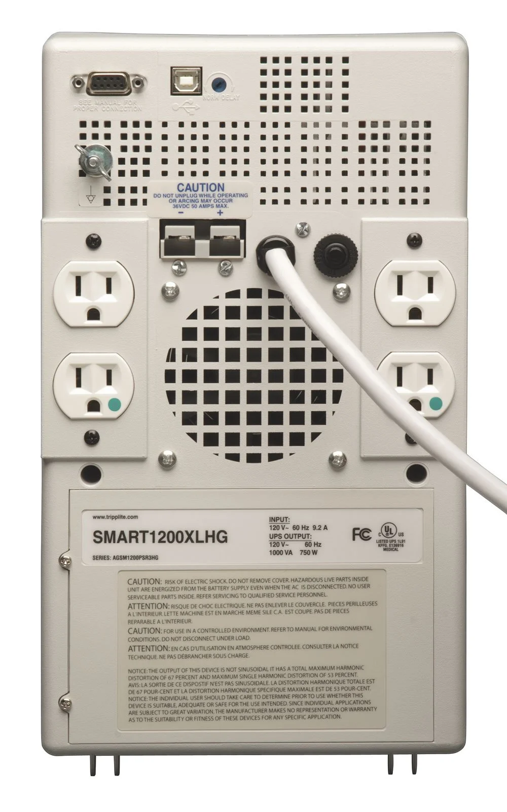 Tripp Lite SMART1200XLHG 1000VA 750W UPS Smart Tower Hospital Medical AVR 120V USB DB9, 4 Outlets