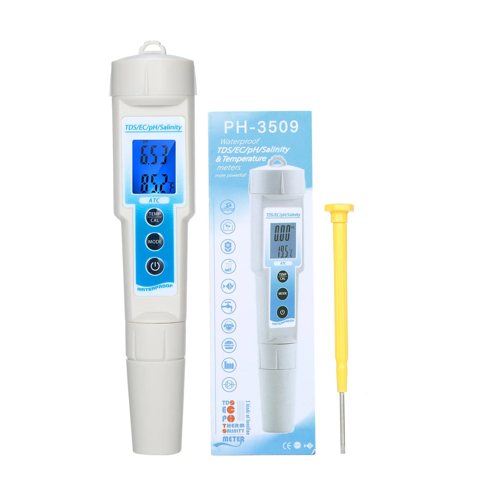 Tomshoo Multifunctional 5 in 1 pH Meter for Water Quality Testing EC, pH, Salinity, Temperature