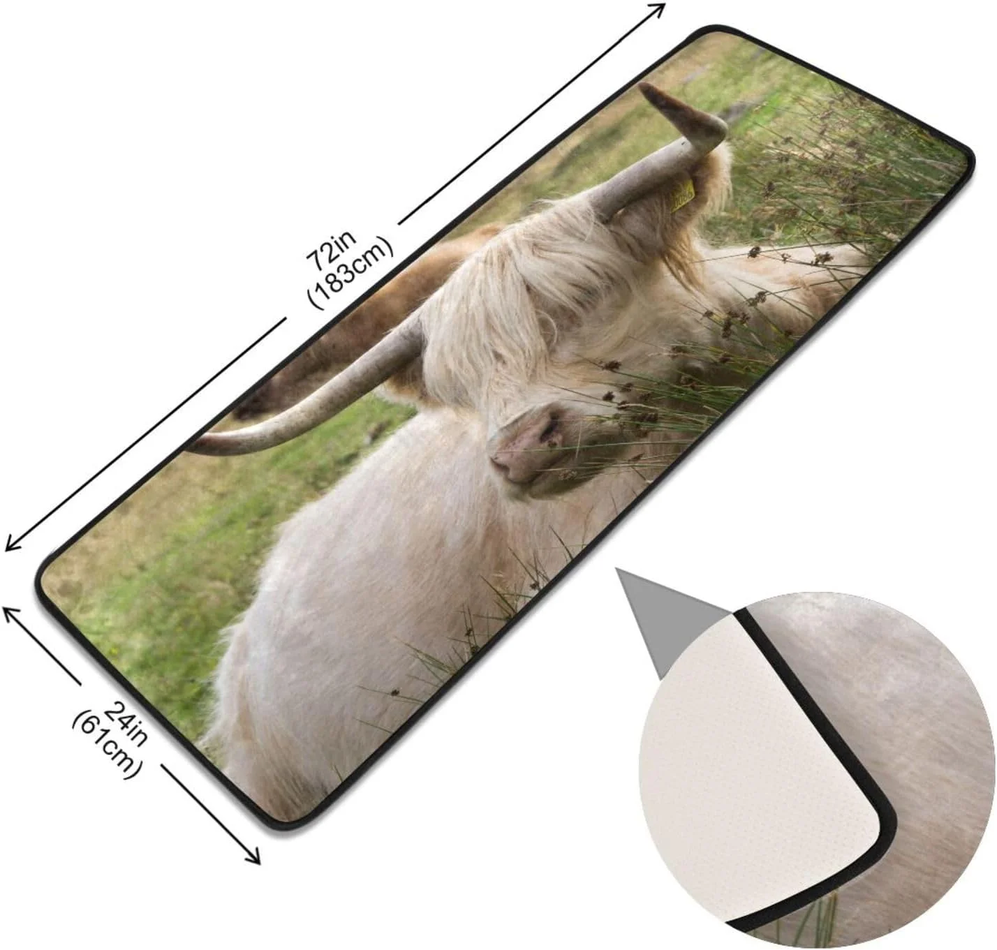 Bestwell Scottish Highland Cattle Runner Rug 2' x 6' Non Slip with Rubber Backing White Cow Washable Soft Area Rug Carpet Entryway Rug Runner for Hallway Bedroom Kitchen Decor Home Decor Gift