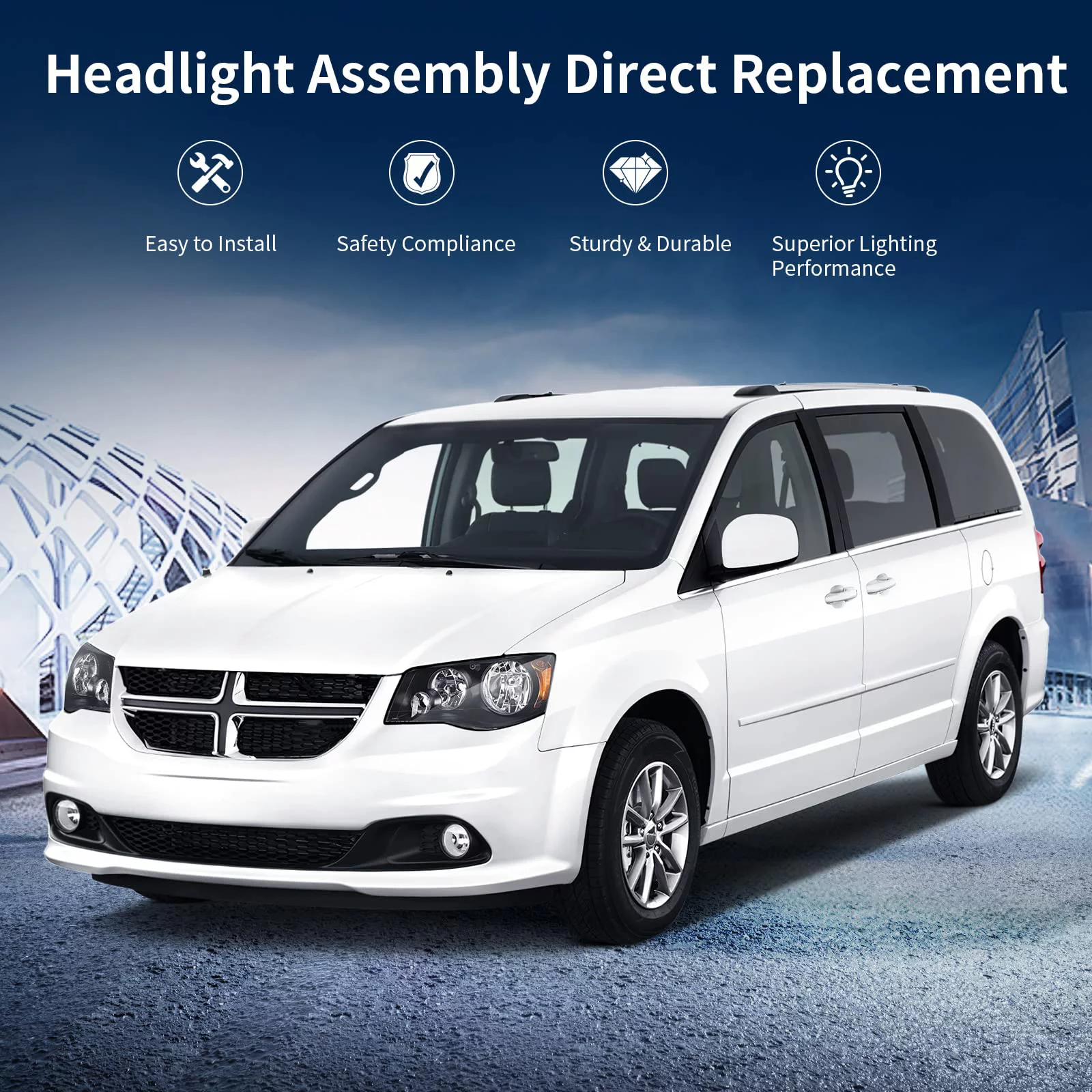 RVNI Headlights Fit 2011-2020 Dodge Grand Caravan / 2008-2016 Chrysler Town & Country