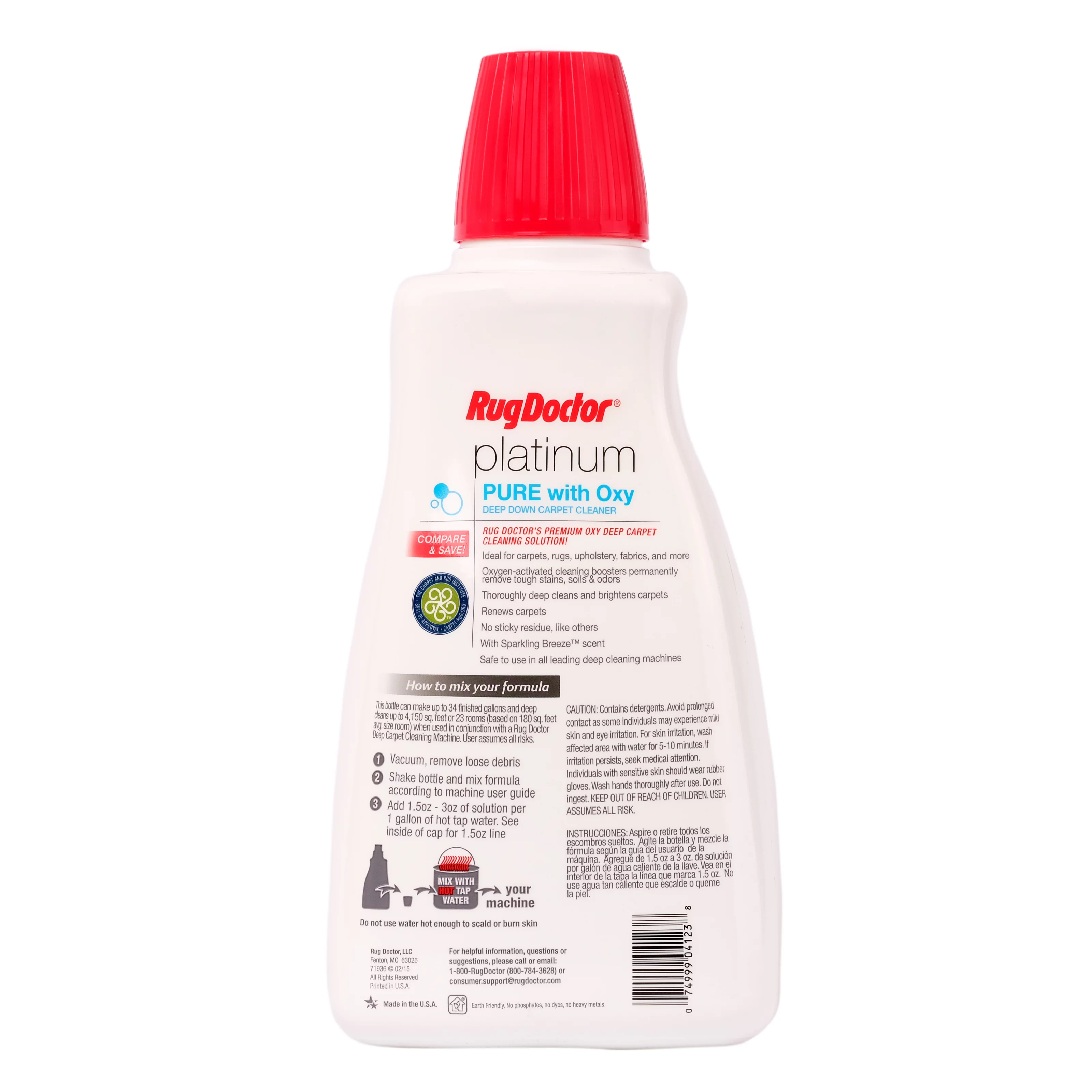 Rug Doctor Platinum Pure with Oxy; Penetrating Carpet Cleaning Solution, with Powerful Oxygen Boosters, Lifts and Extracts Stains, Spots and Spills from Carpet Fibers Without Sticky Residue; 52 OZ.