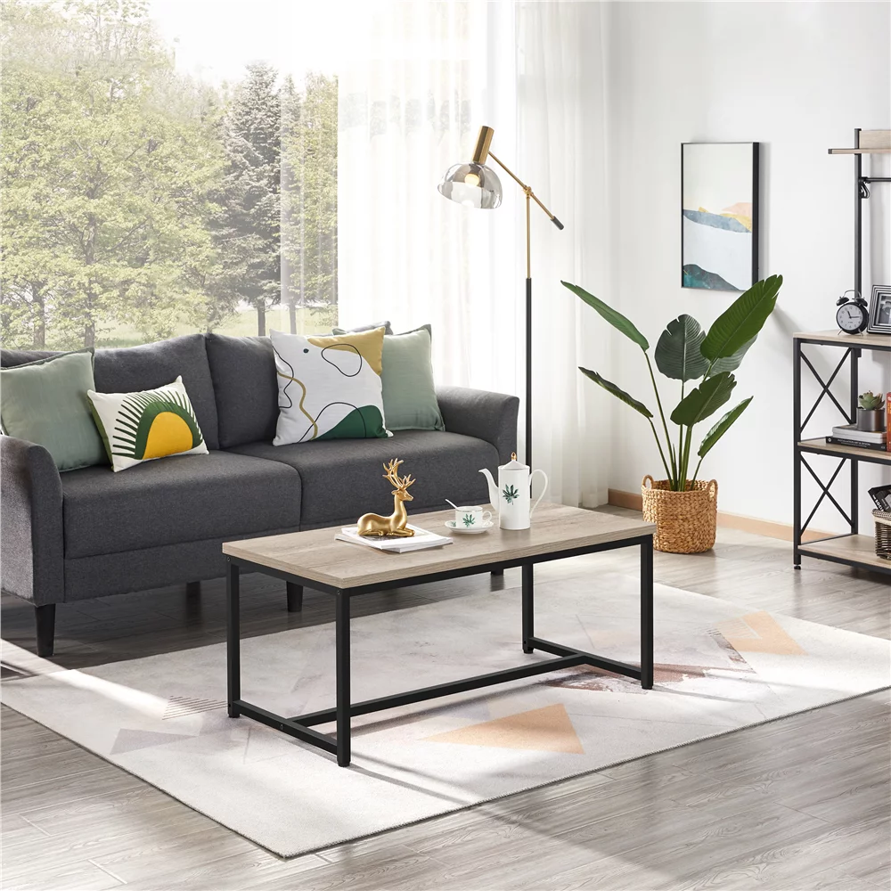 Topeakmart Rectangle Modern Industrial Coffee Table Metal Frame Cocktail Table, Gray