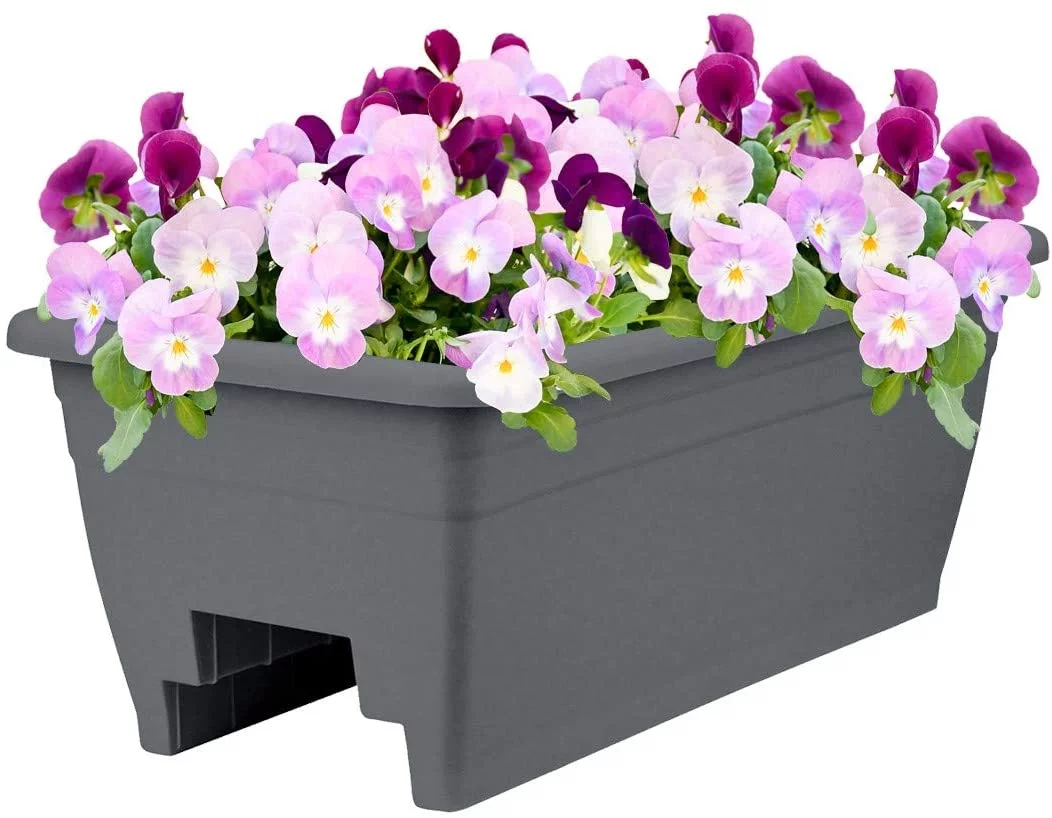 HCC  24 in. Deck Rail Plastic Box Planter, Warm Gray