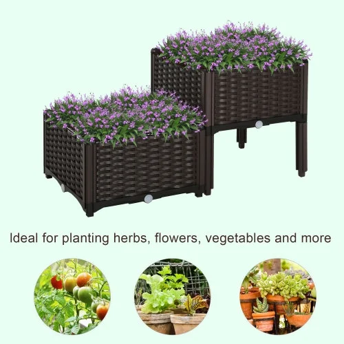 Zateety  Outsunny 2 Piece Raised Garden Bed with Legs, Self-Watering Planter Box Raised Bed to Grow Flowers, Herbs & Vegetables, Gray