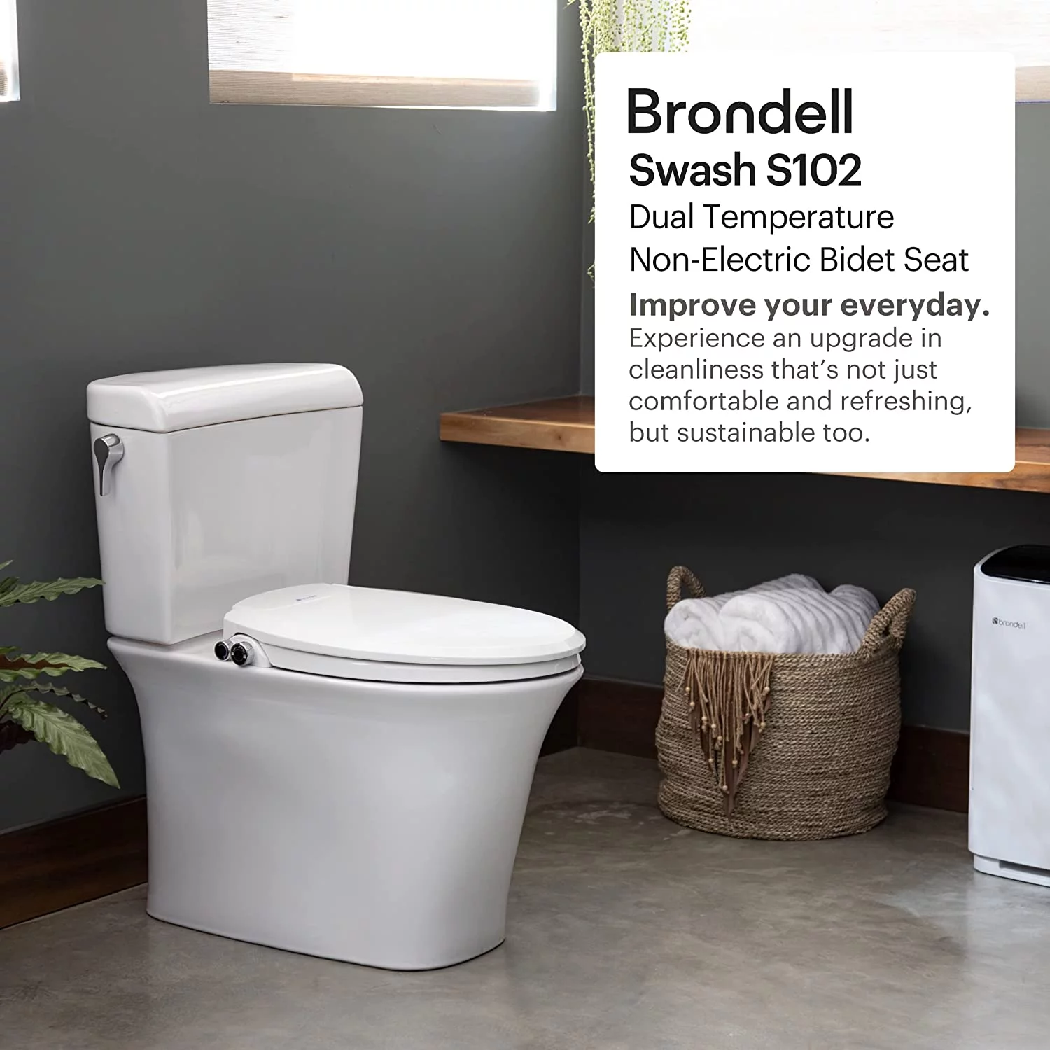 Brondell Bidet Toilet Seat, Elongated, Dual Temperature/Nozzle, S102-EW - White