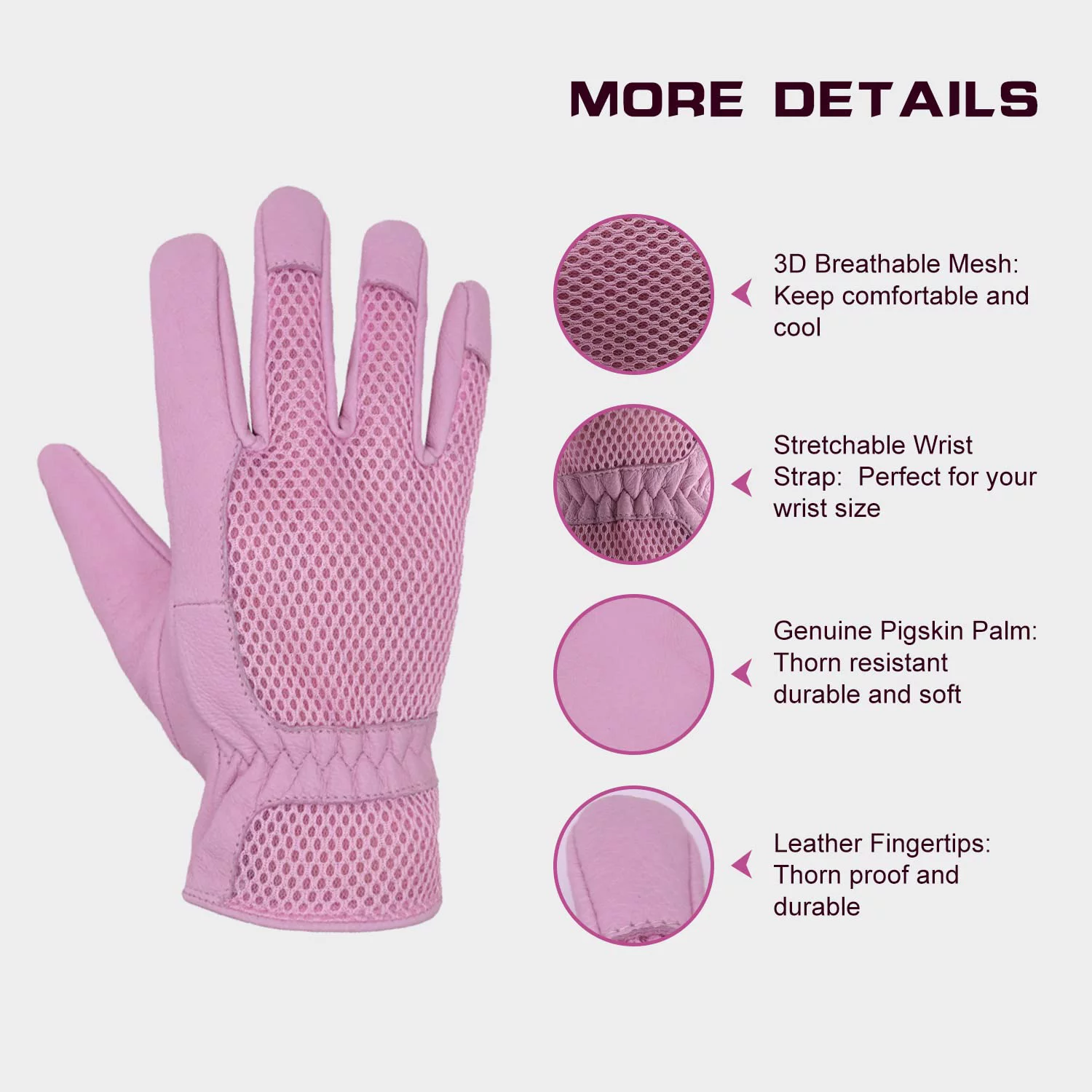 HANDLANDY Women Pigskin Leather Gardening Gloves, 3D Mesh Breathable Rose Garden Gloves, Small