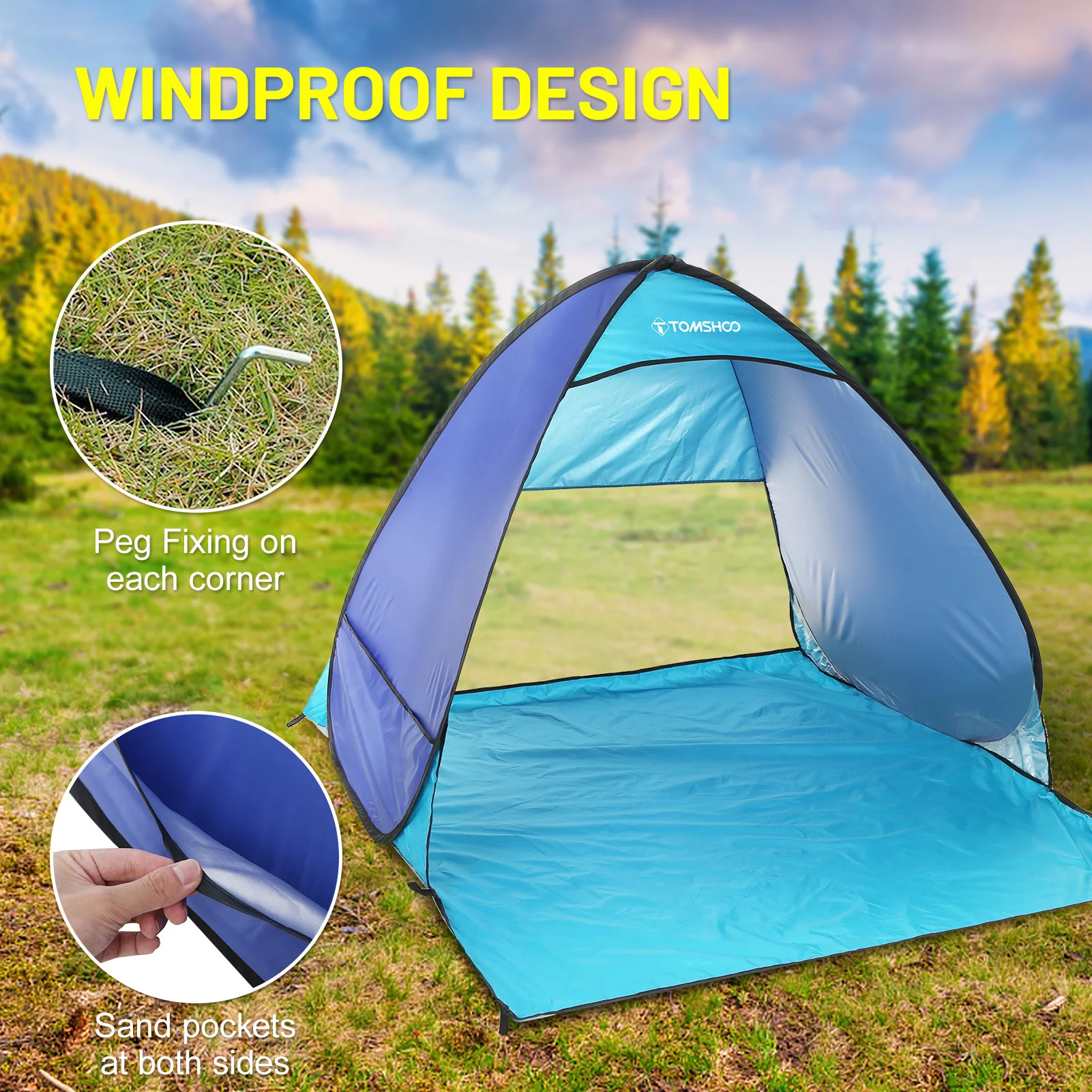 Automatic Instant Pop Up Beach Tent Lightweight Beach Shade Sun Shelter Tent Canopy Cabana with Carry Bag