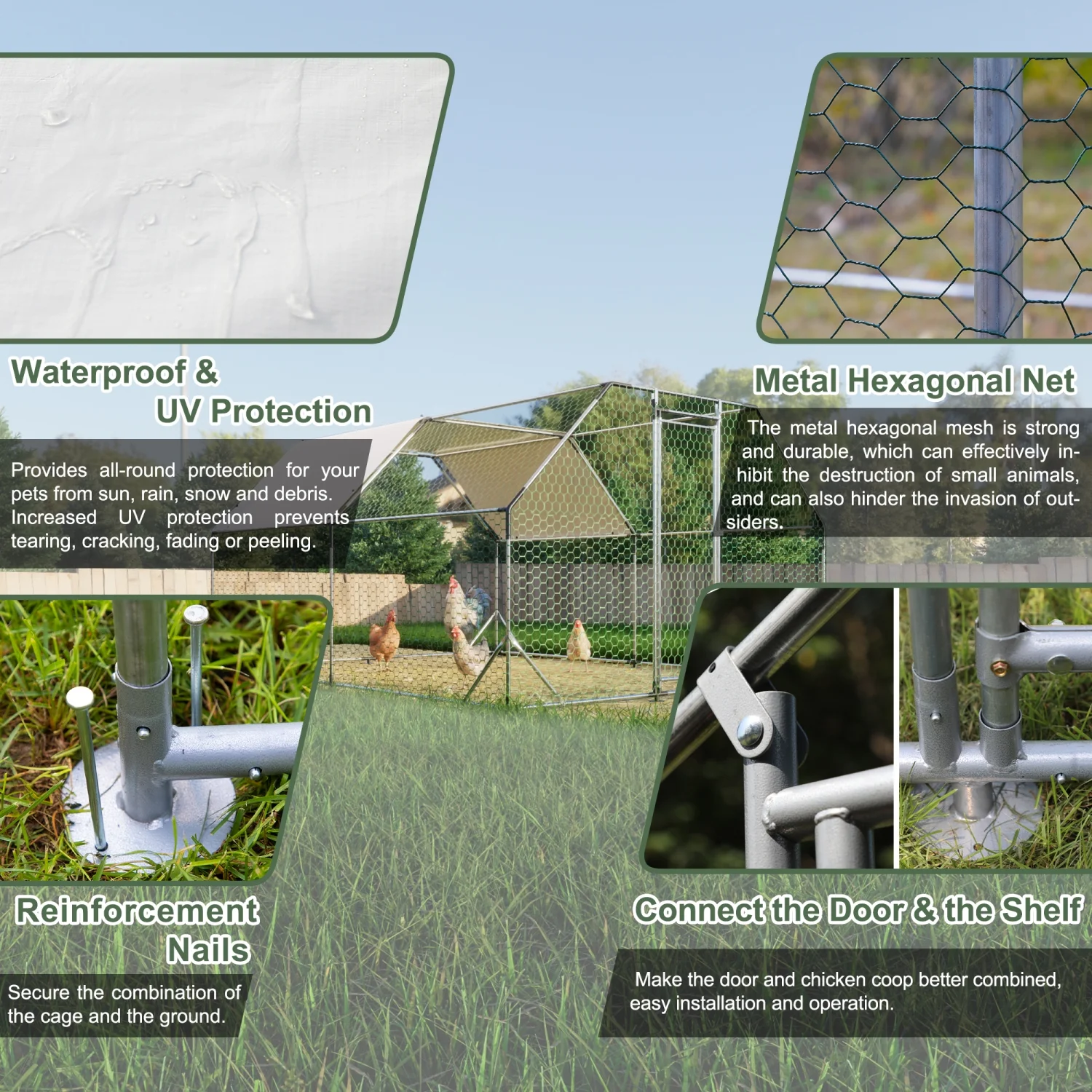 JHOOTUUO 10 ft. x 20 ft. Galvanized Large Metal Walk in  Coop Cage Farm Poultry Run Hutch Hen House