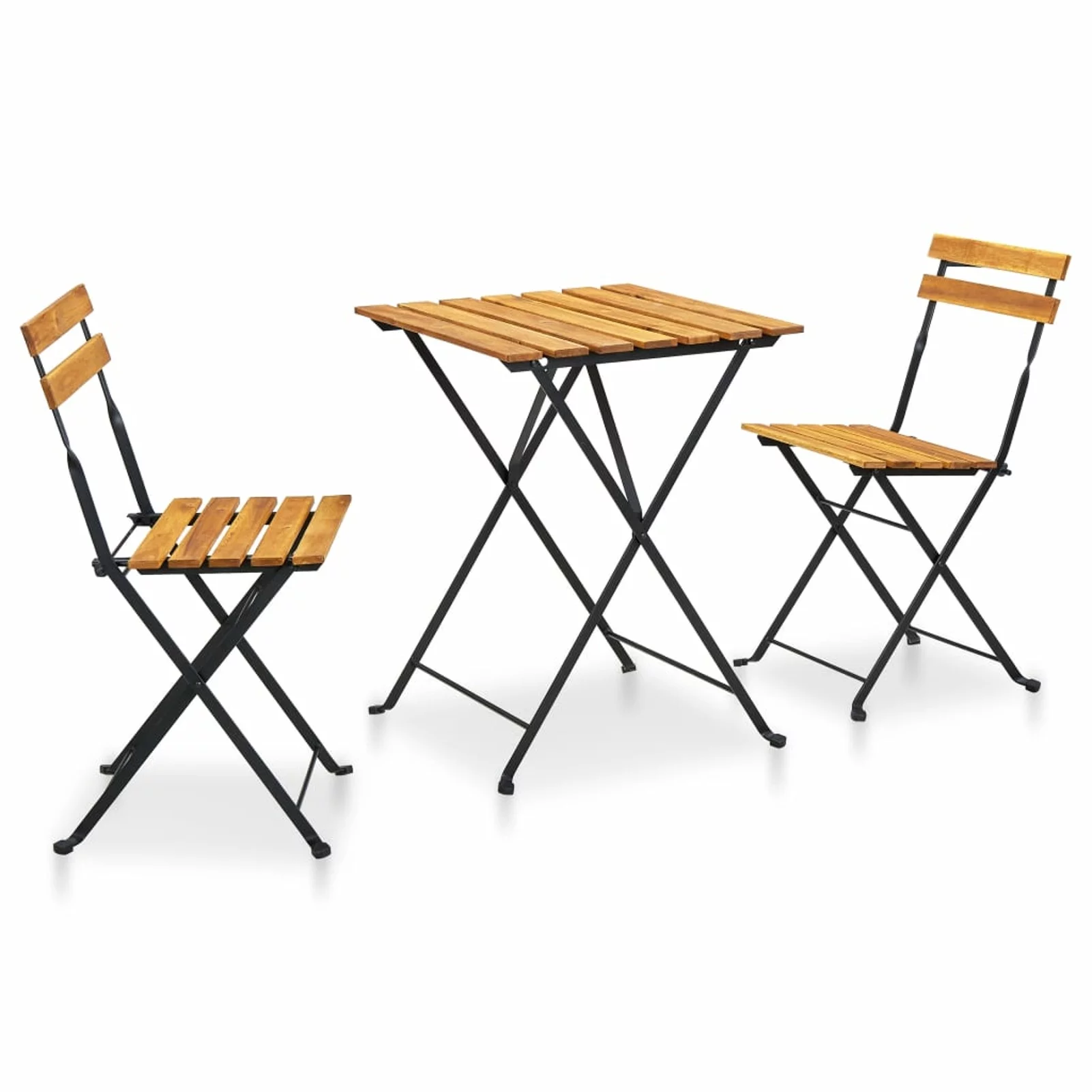 Anself 3 Piece Folding Bistro Set Acacia Wood Tabletop Table with 2 Chairs Steel Frame Outdoor Dining Set Space Saving for Garden, Patio, Balcony, Backyard