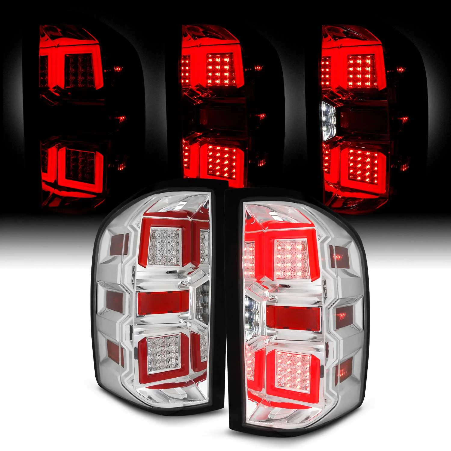 AKKON - Fits 2007-2014 Chevy Silverado 1500 2500HD 3500HD [Full LED] Tube Signal Reverse parking Chrome Tail Lights Pair