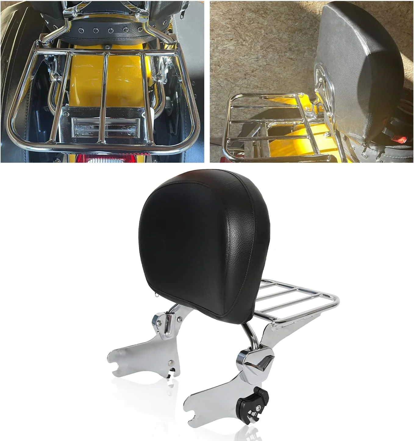 Kojem Detachable Sissy Bar Backrest Luggage Rack for 1994-2008 Harley Road Street Glide