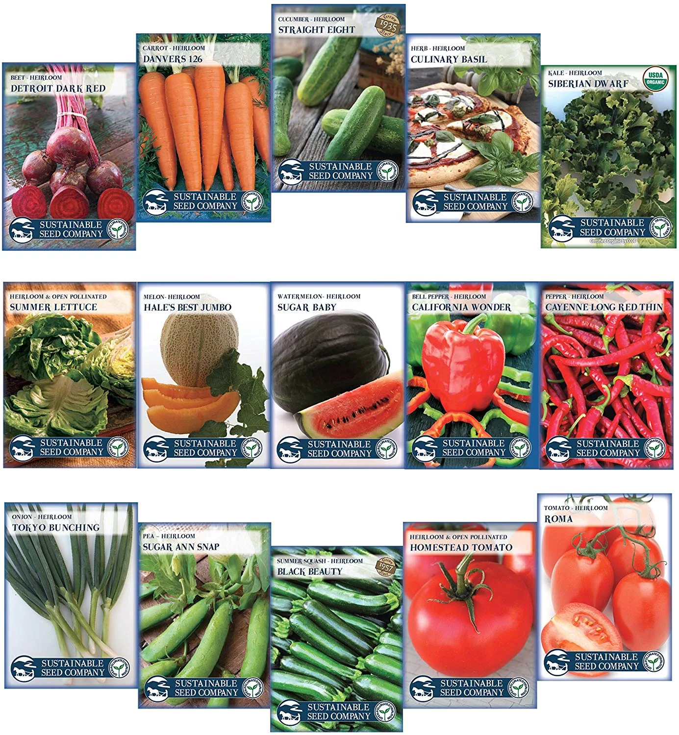 Sustainable Seed Instant Garden, Heirloom Vegetable, and Herb Seed Collection - 15 Varieties Non-GMO Heirloom Garden Vegetable Seeds (w/ Coco Coir Pellets)