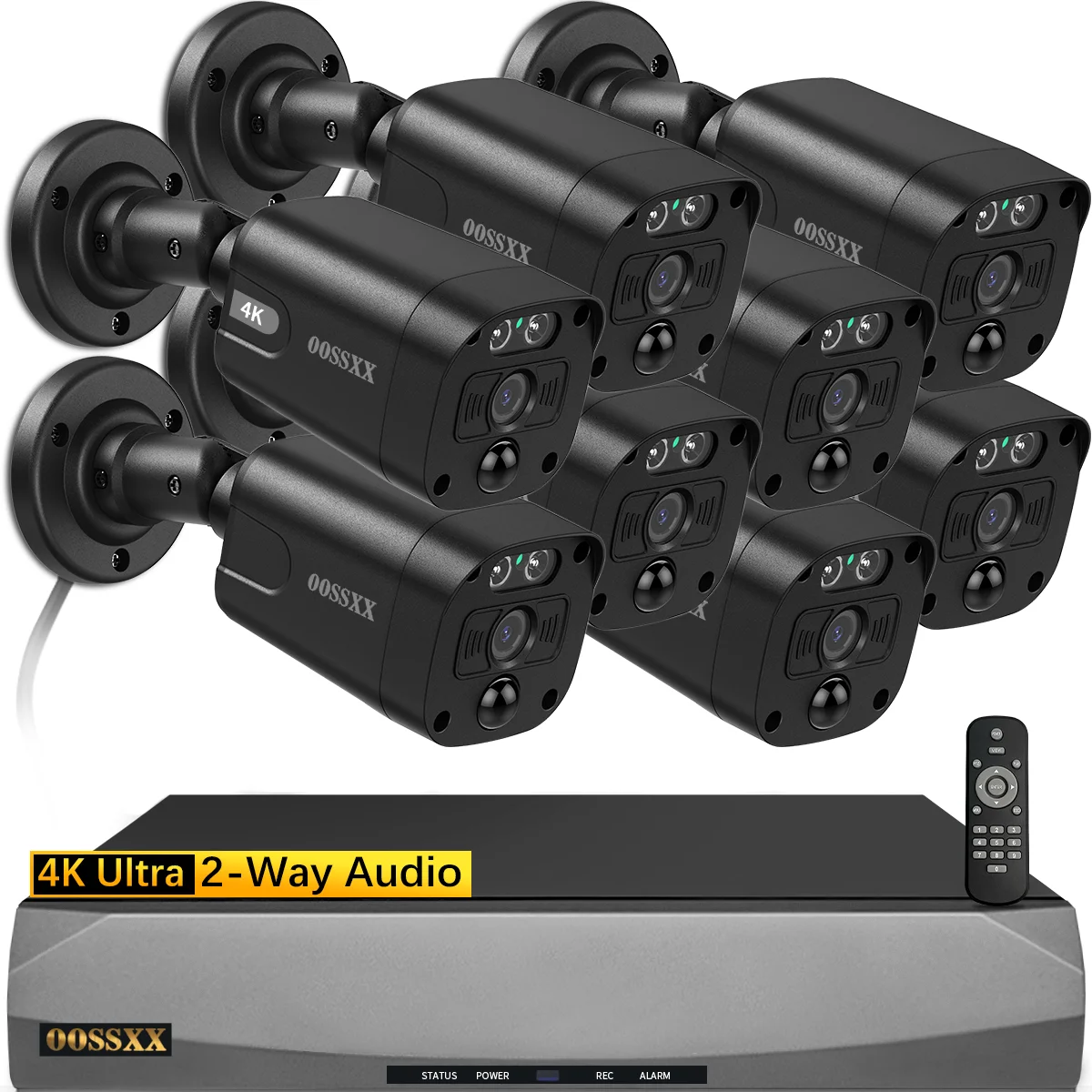 OOSSXX 4K PoE Security Camera System,8 Black CCTV Cameras with 2-Way Audio