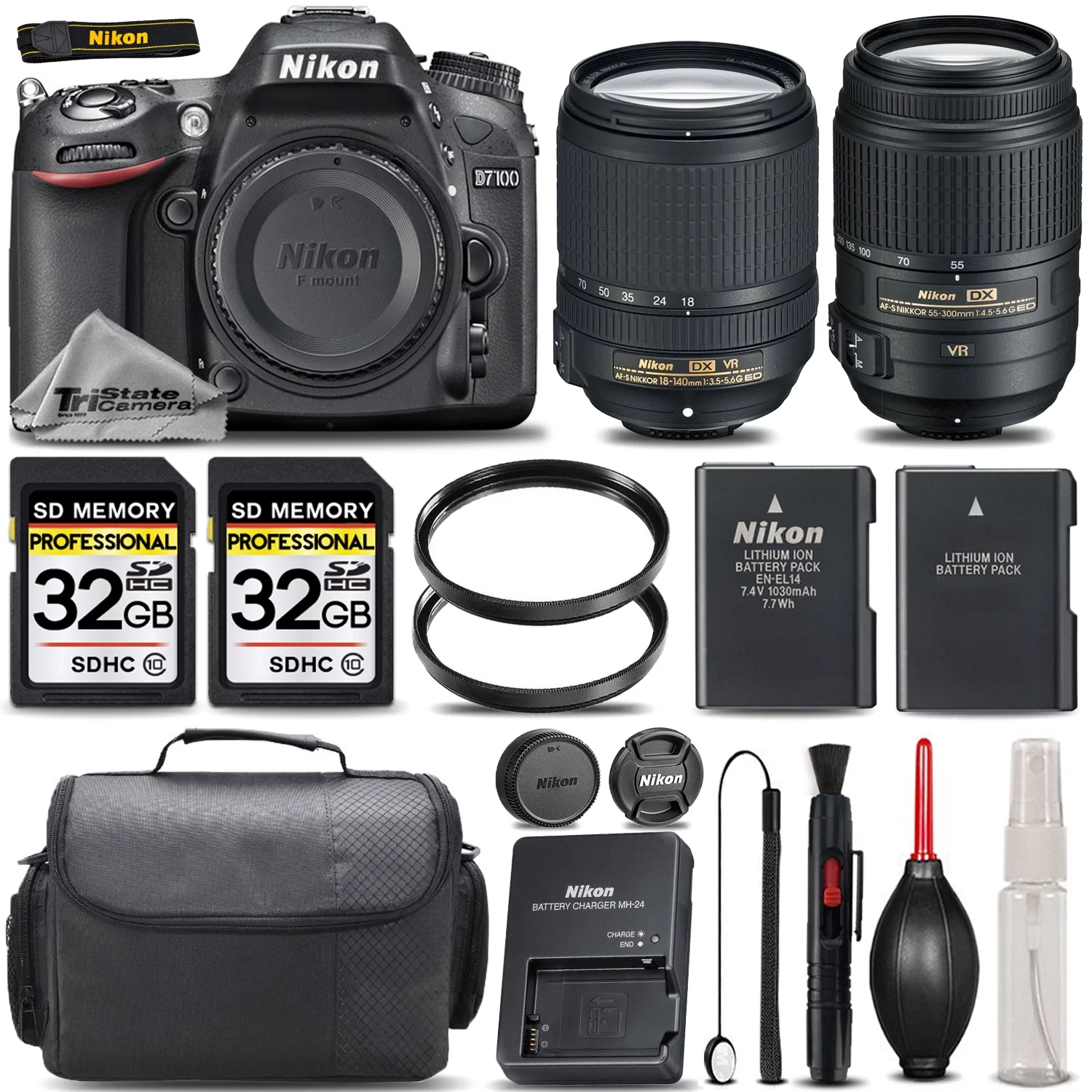 Nikon D7100 DSLR Camera ||Nikkor 18-140mm VR Lens ||55-300mm VR - Save Big Kit, Black