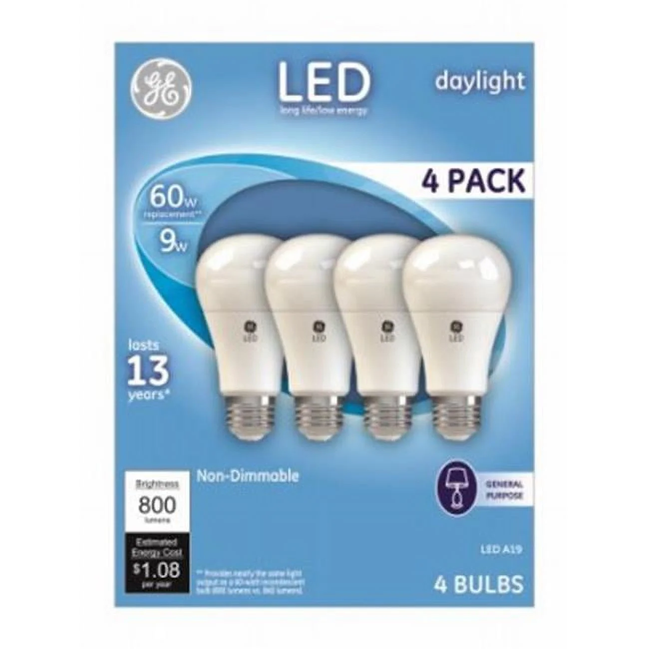 GE 62010 LED Light Bulbs, Daylight, 800 Lumens, 9 Watt, 4-Pk. - Quantity 1