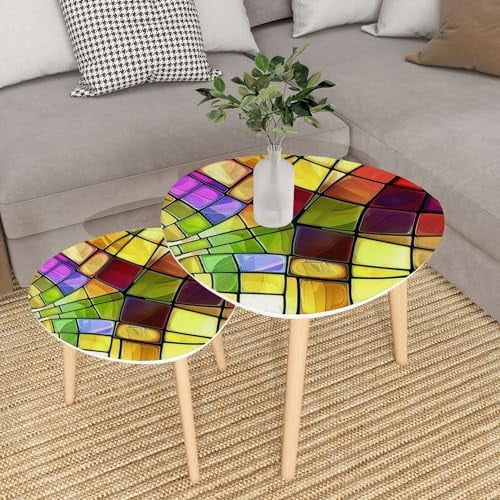 JYHOME Small Coffee Nesting  Abstract Stained Glass Mosaic Triangle End  Center   Modern   Room Bedroom Balcony