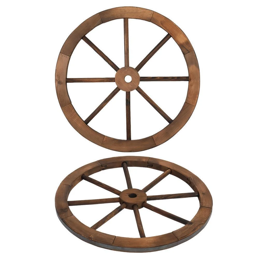 Set Of 2 24'' Decorative Vintage Wood Wagon Wheel Wall Decoration Us Ship